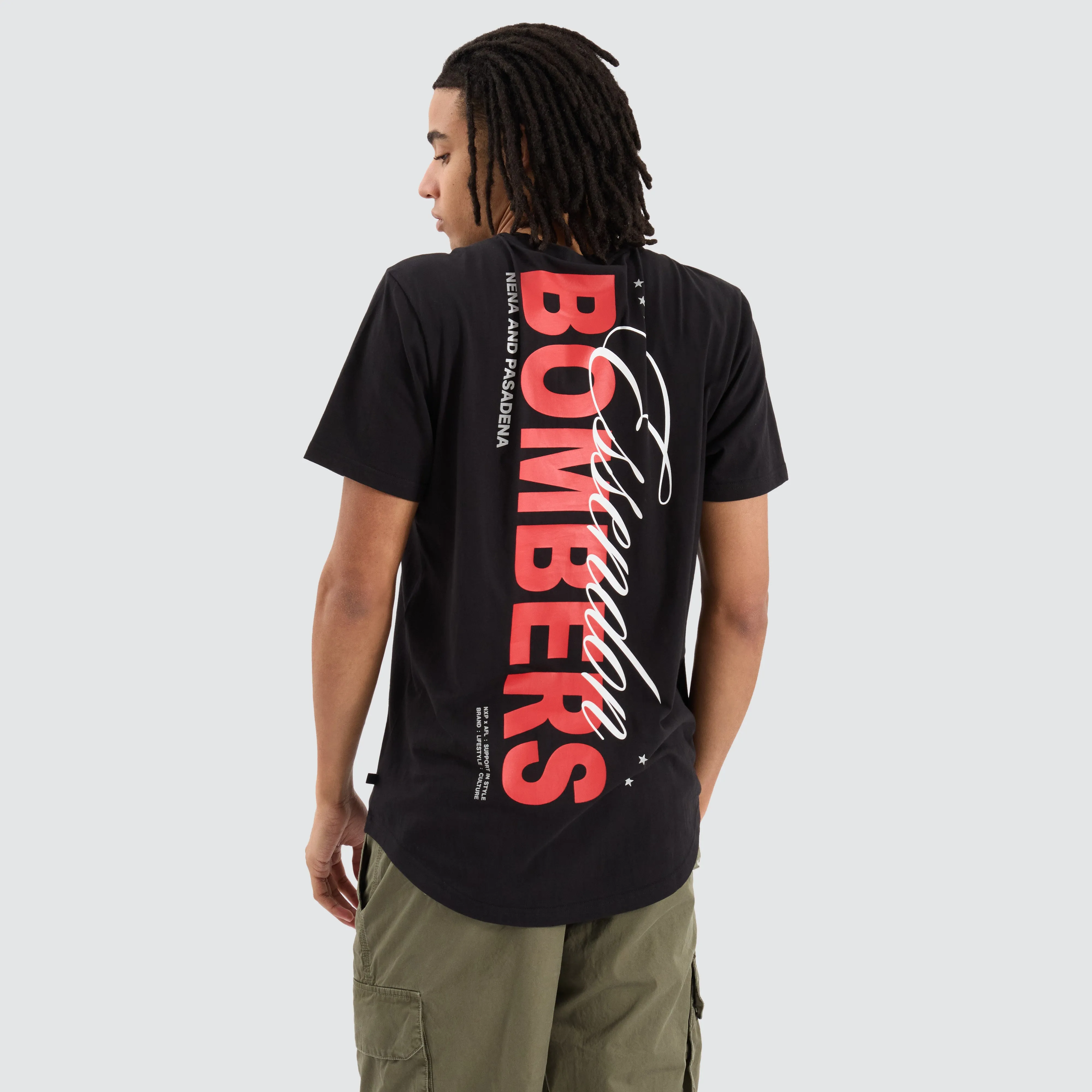 Essendon Bombers AFL Dual Curved Tee Jet Black sold by Nena and Pasadena