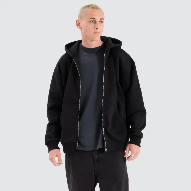 Rosthern Relaxed Zip Through Hoodie Jet Black made by Nena and Pasadena