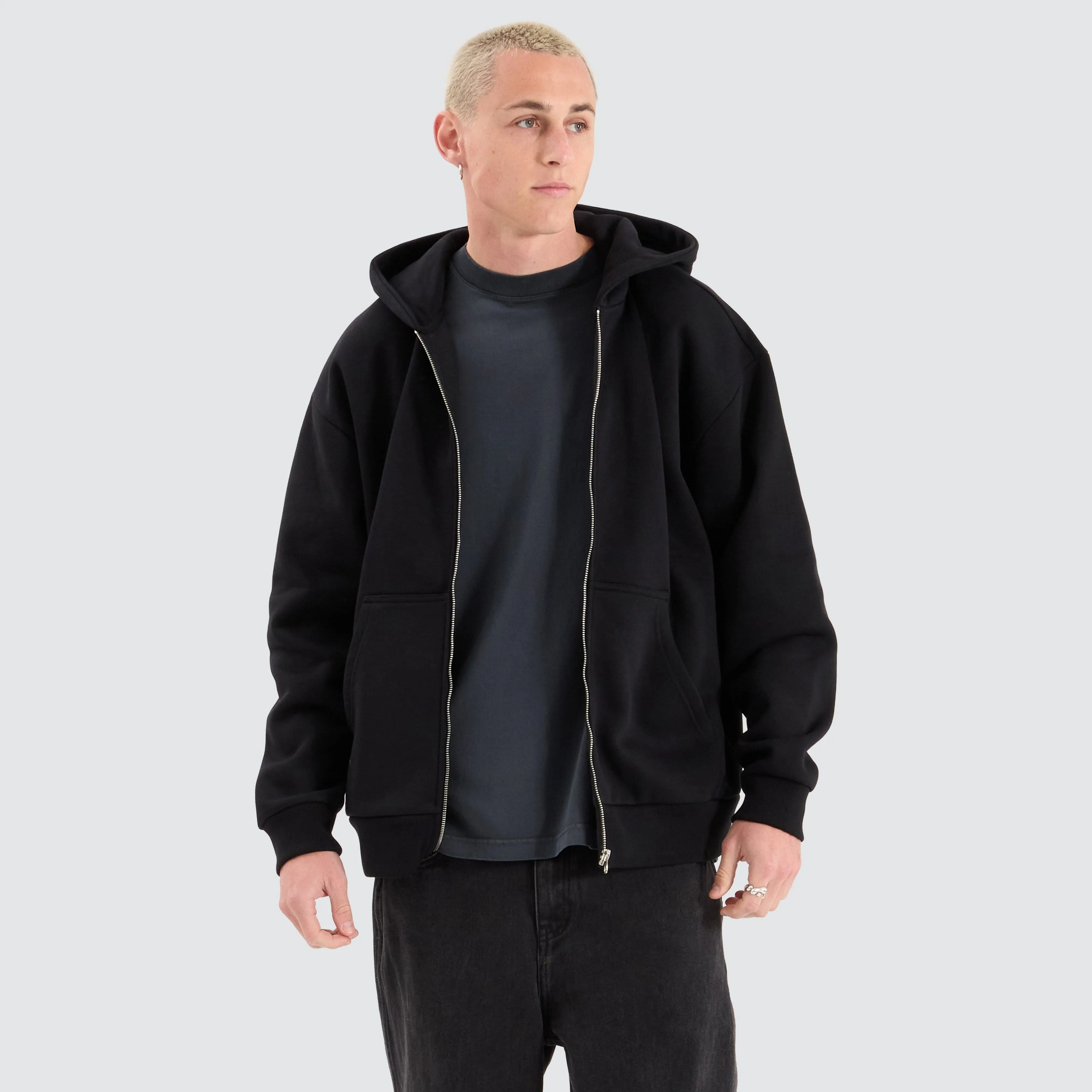 Rosthern Relaxed Zip Through Hoodie Jet Black sold by Nena and Pasadena