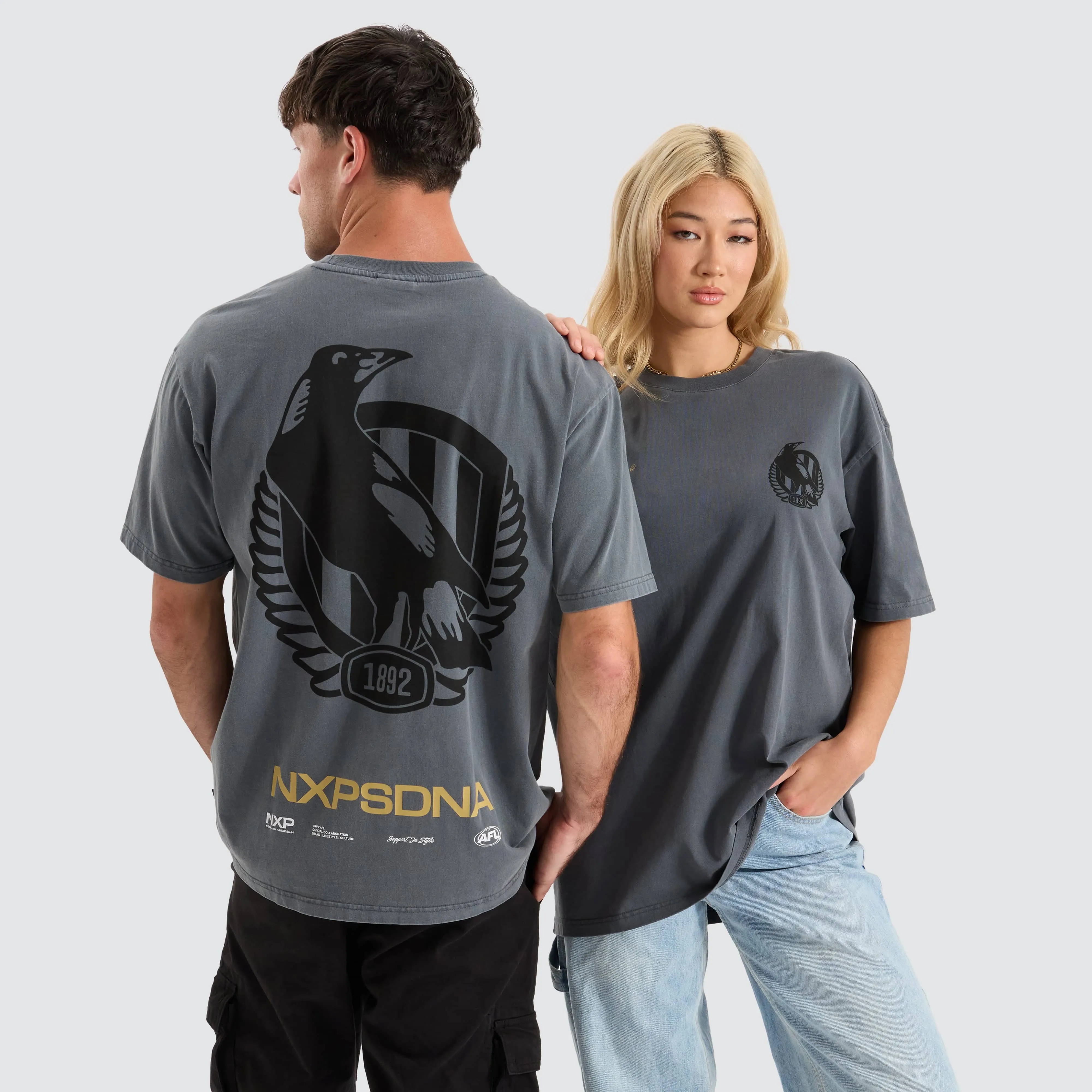 Collingwood Magpies AFL Box Fit Tee Pigment Charcoal sold by Nena and Pasadena product image thumbnail 2