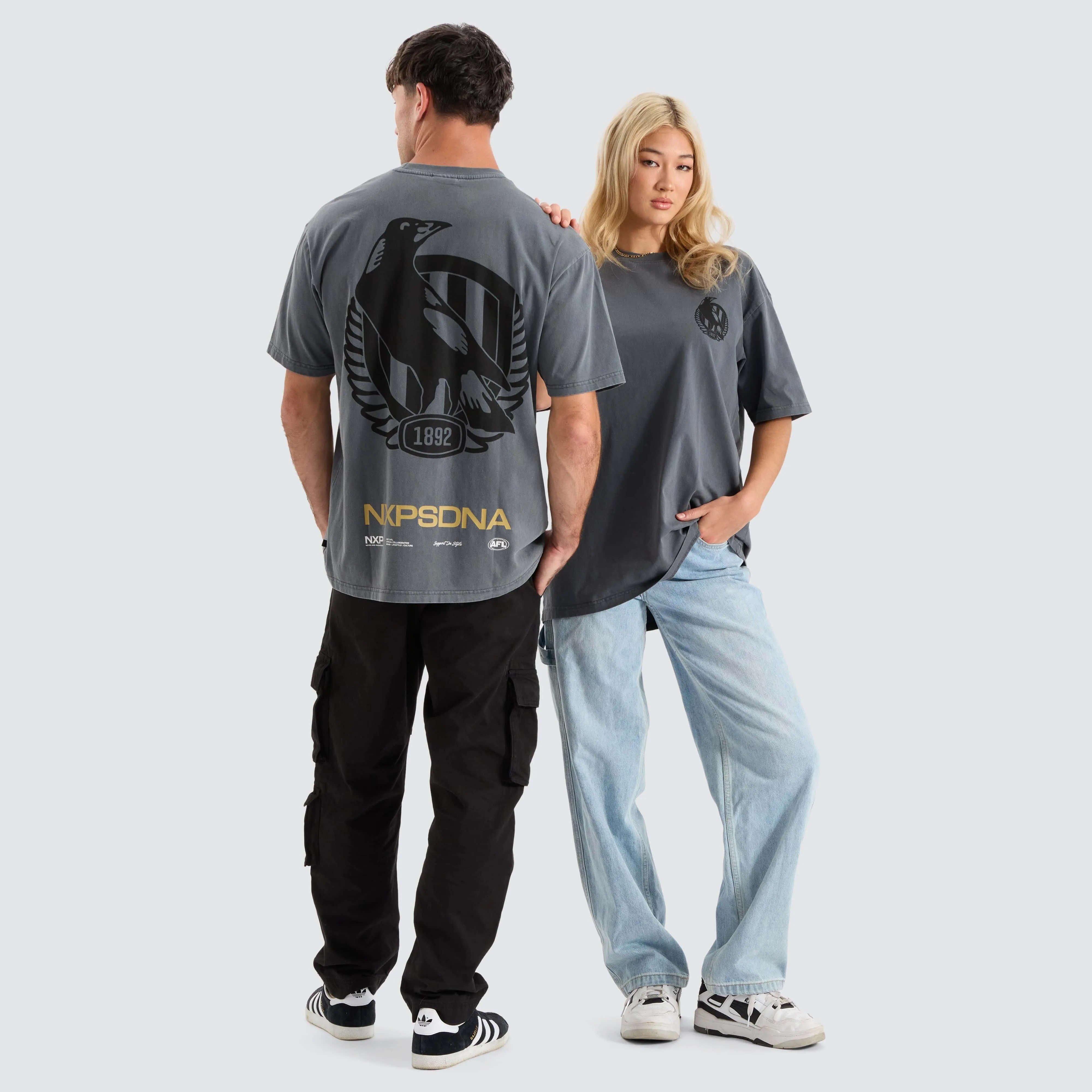 Collingwood Magpies AFL Box Fit Tee Pigment Charcoal sold by Nena and Pasadena product image thumbnail 5