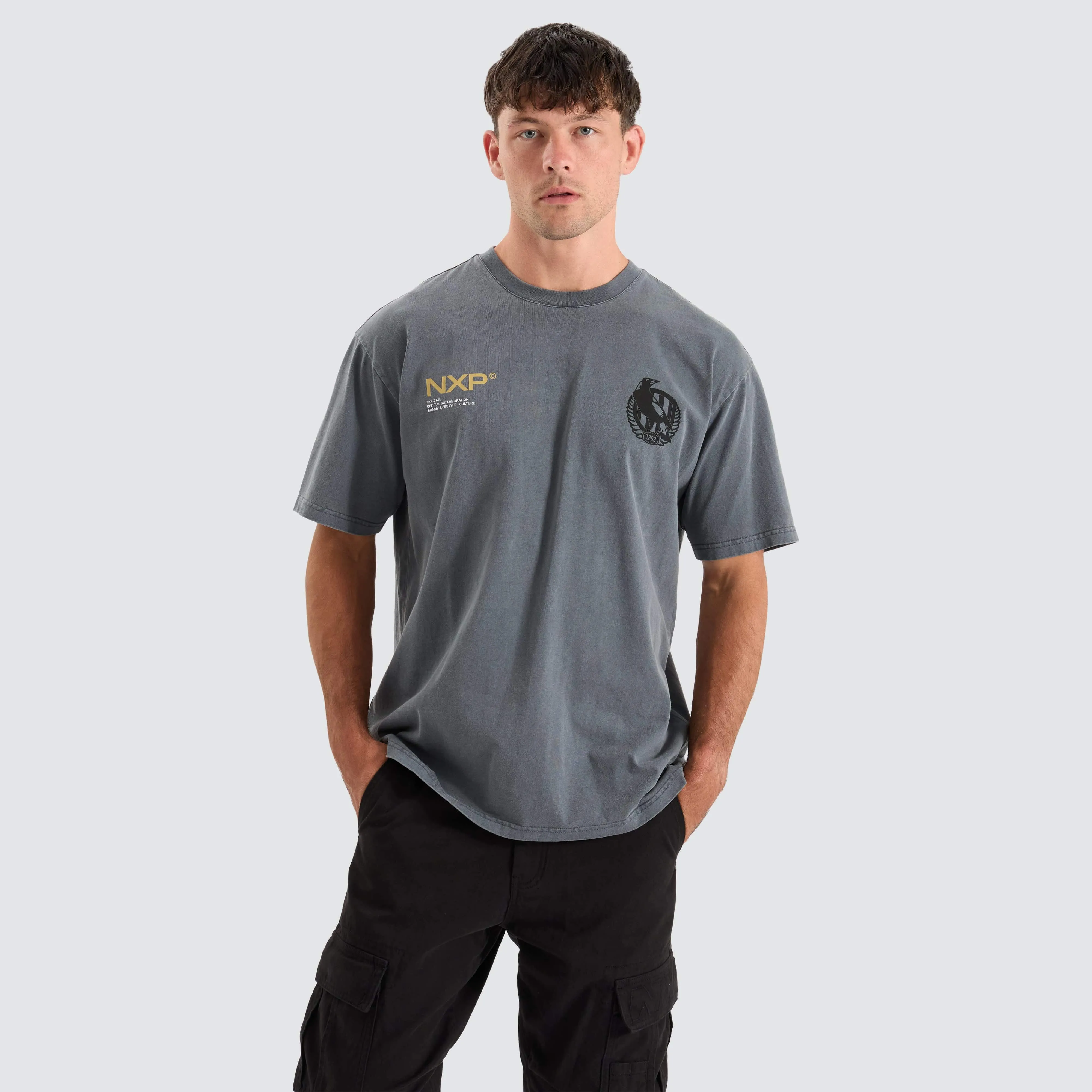 Collingwood Magpies AFL Box Fit Tee Pigment Charcoal sold by Nena and Pasadena product image thumbnail 3