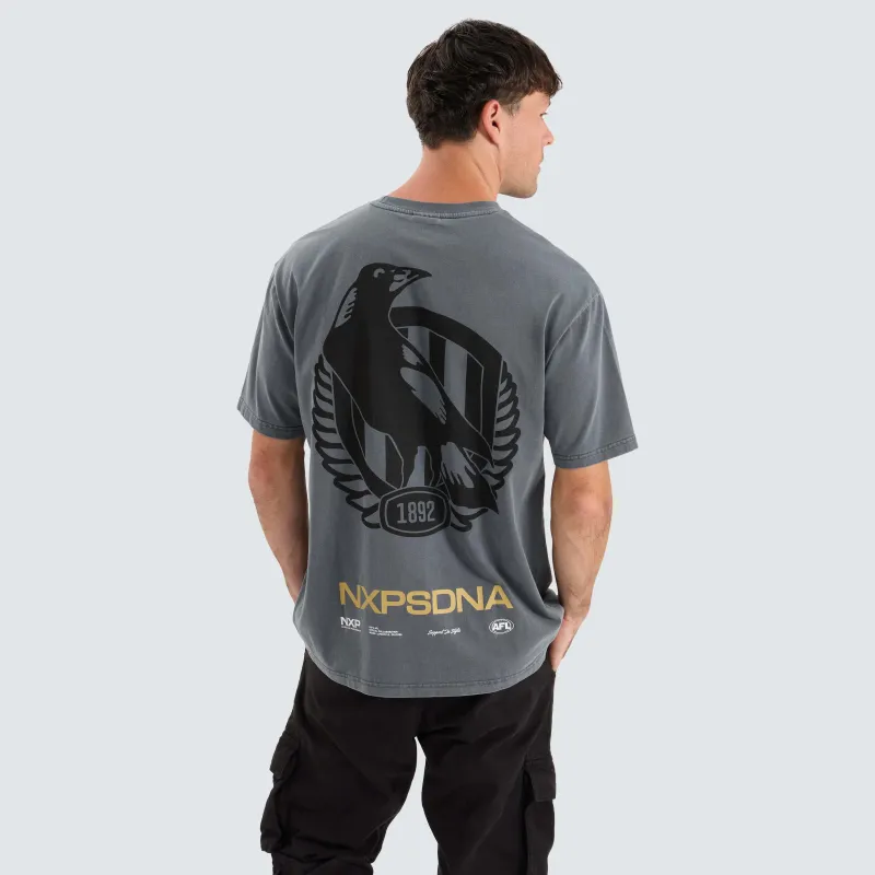 Collingwood Magpies AFL Box Fit Tee Pigment Charcoal made by Nena and Pasadena