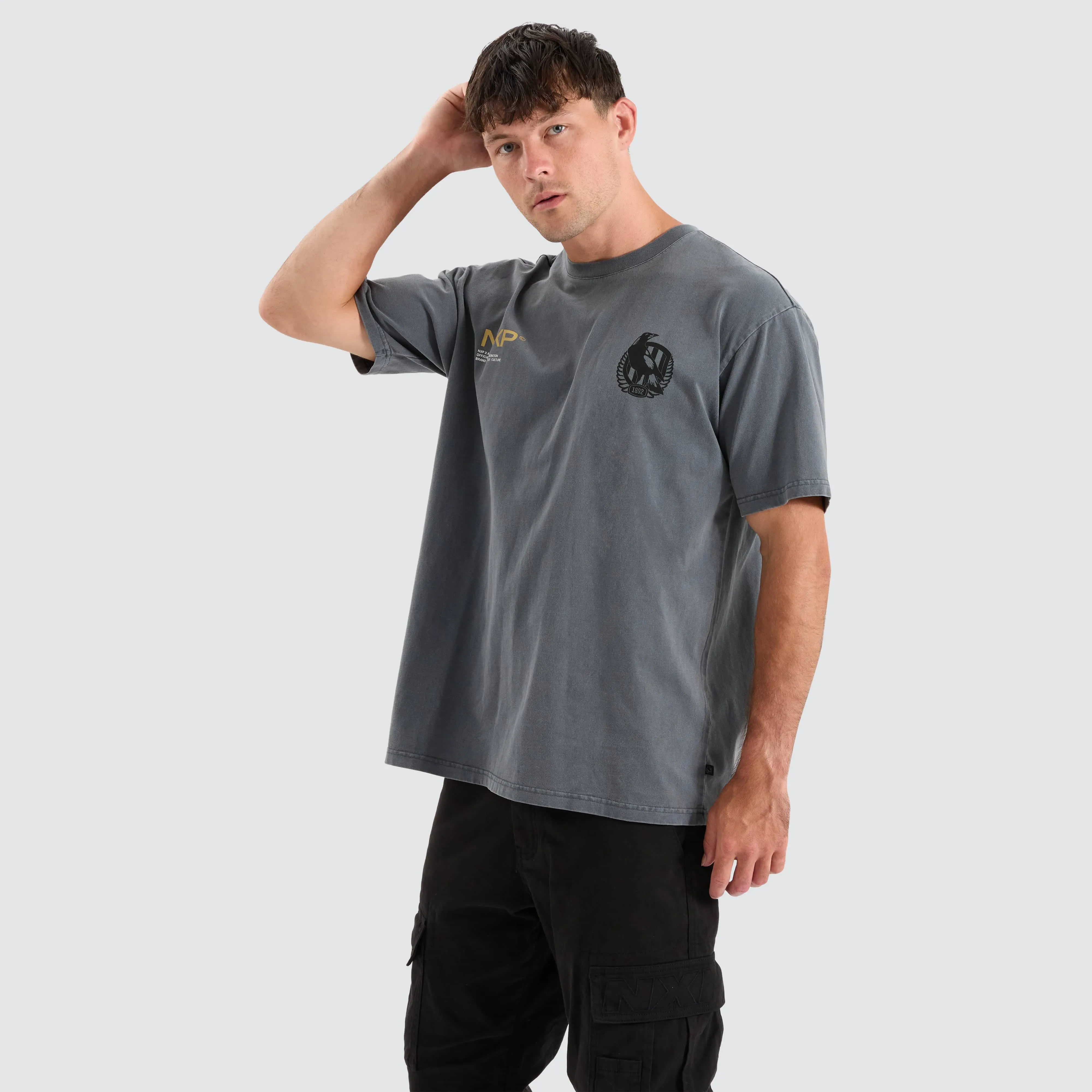 Collingwood Magpies AFL Box Fit Tee Pigment Charcoal sold by Nena and Pasadena product image thumbnail 4