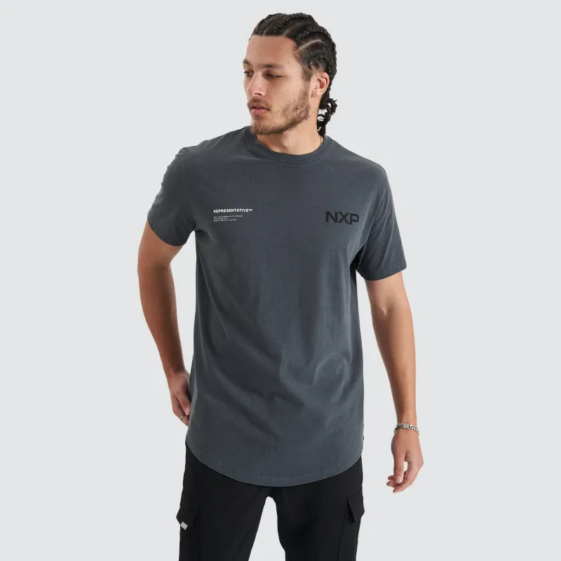 Delta Time Dual Curved Tee Pigment Asphalt sold by Nena and Pasadena