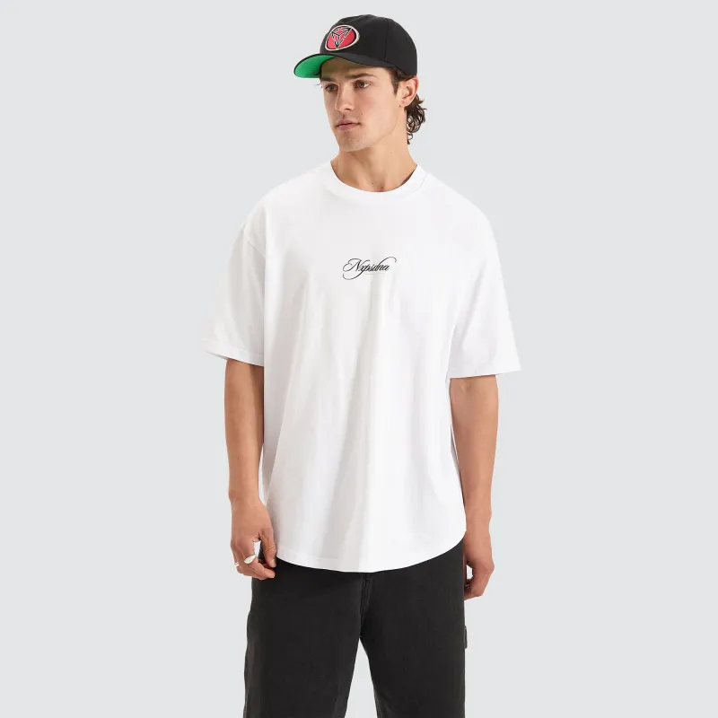 Encrypted Heavy Box Fit Scoop Tee White sold by Nena and Pasadena