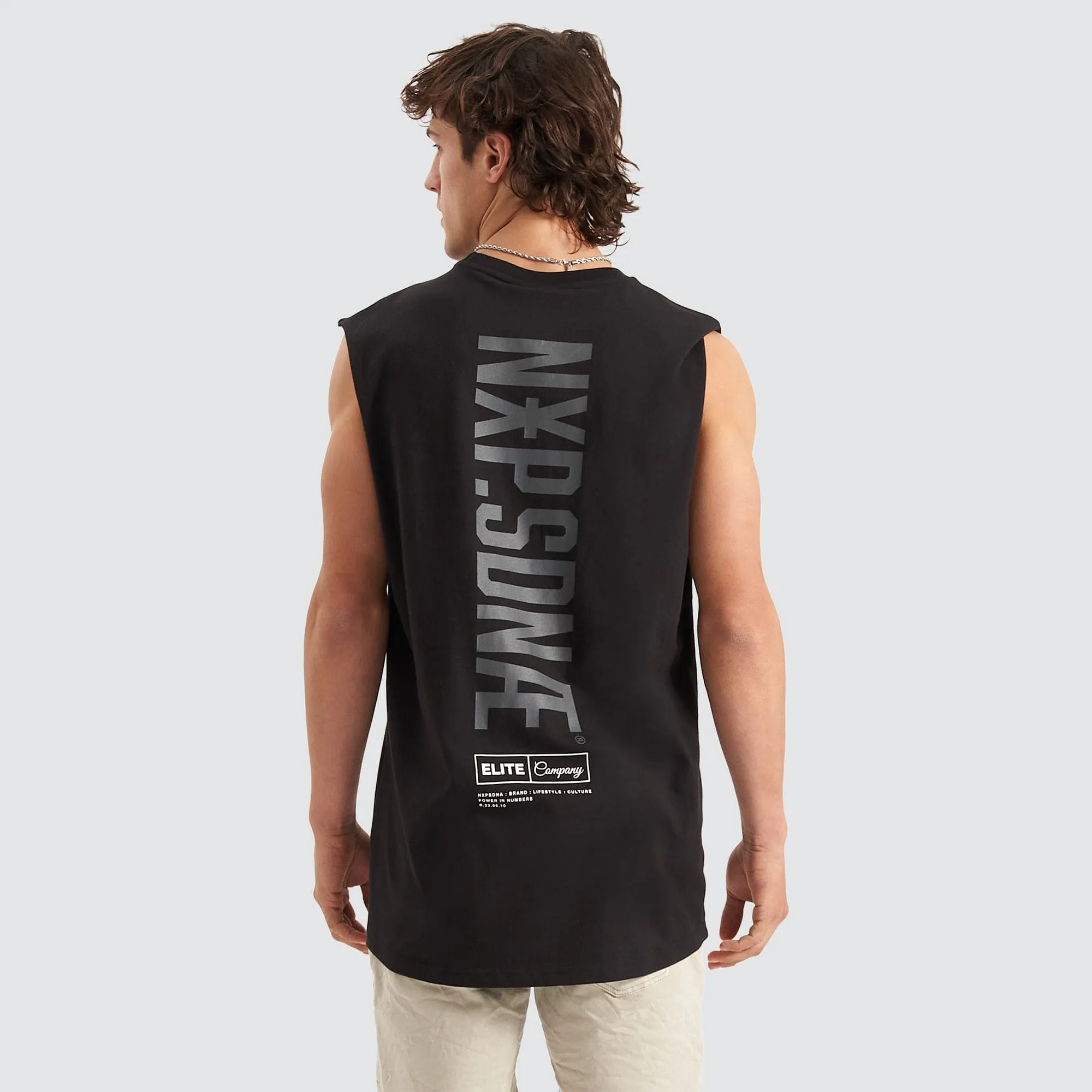 Underdog Scoop Back Muscle Tee Jet Black sold by Nena and Pasadena