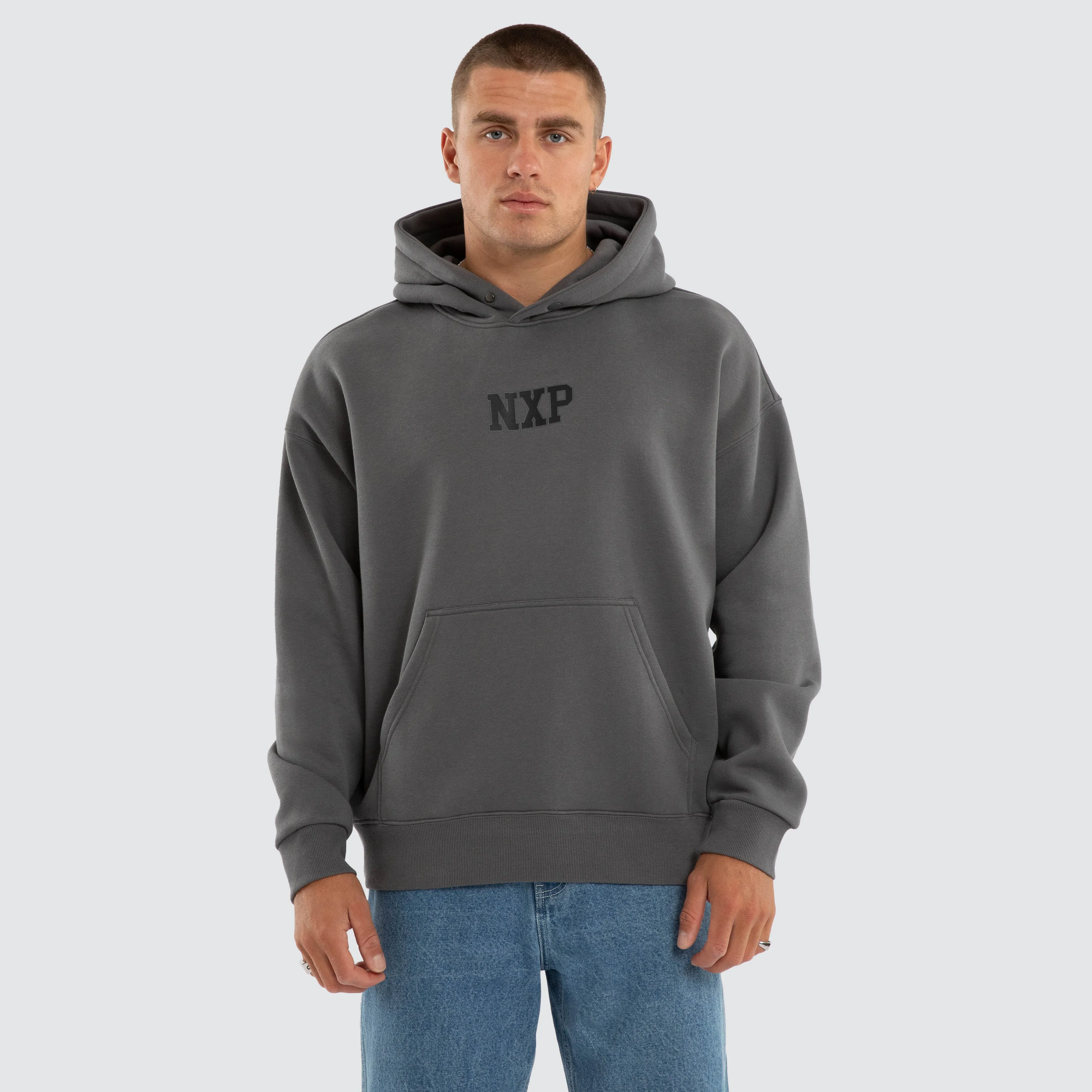 Foundation Box Fit Hoodie Charcoal sold by Nena and Pasadena