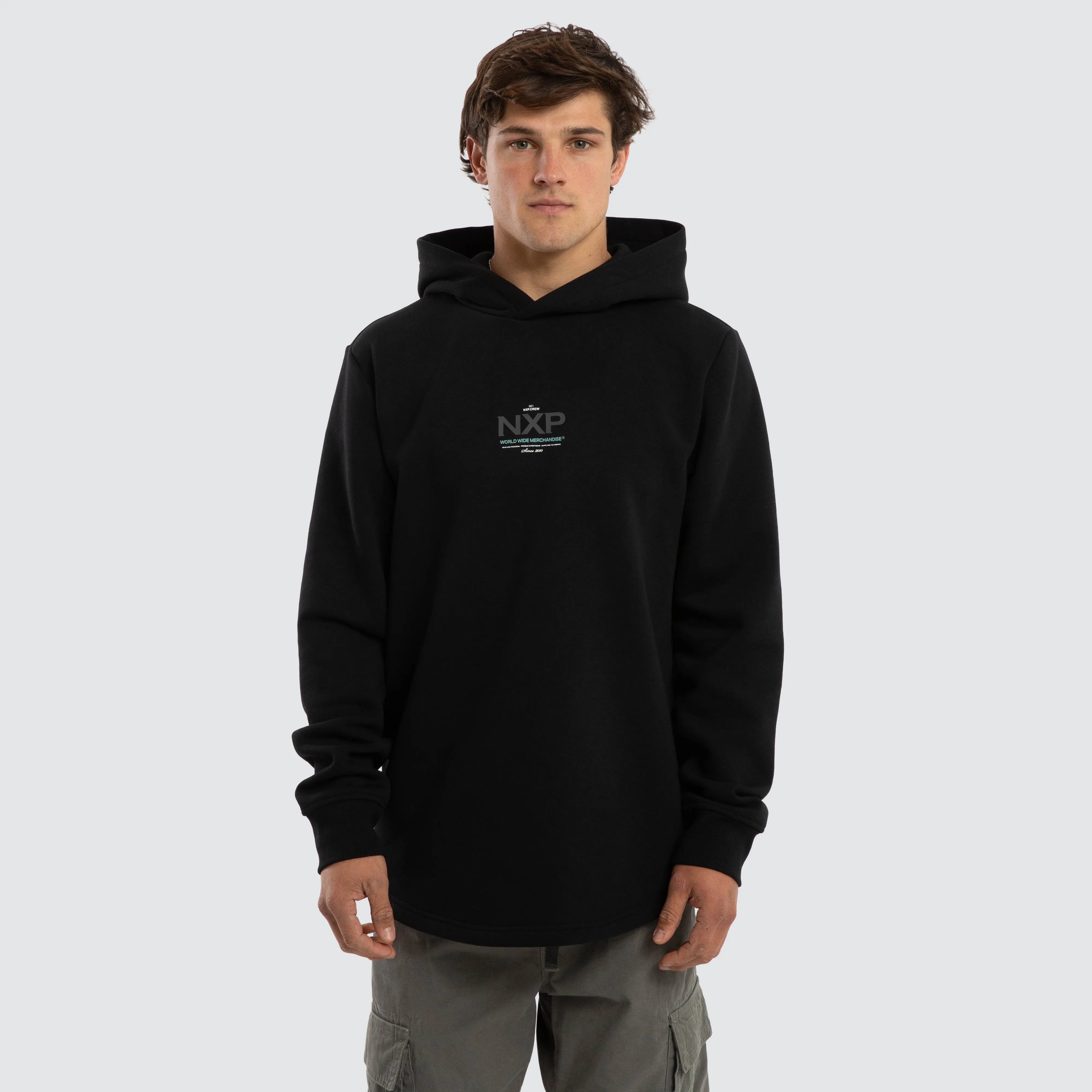 Peak Dual Curved Hoodie Jet Black sold by Nena and Pasadena