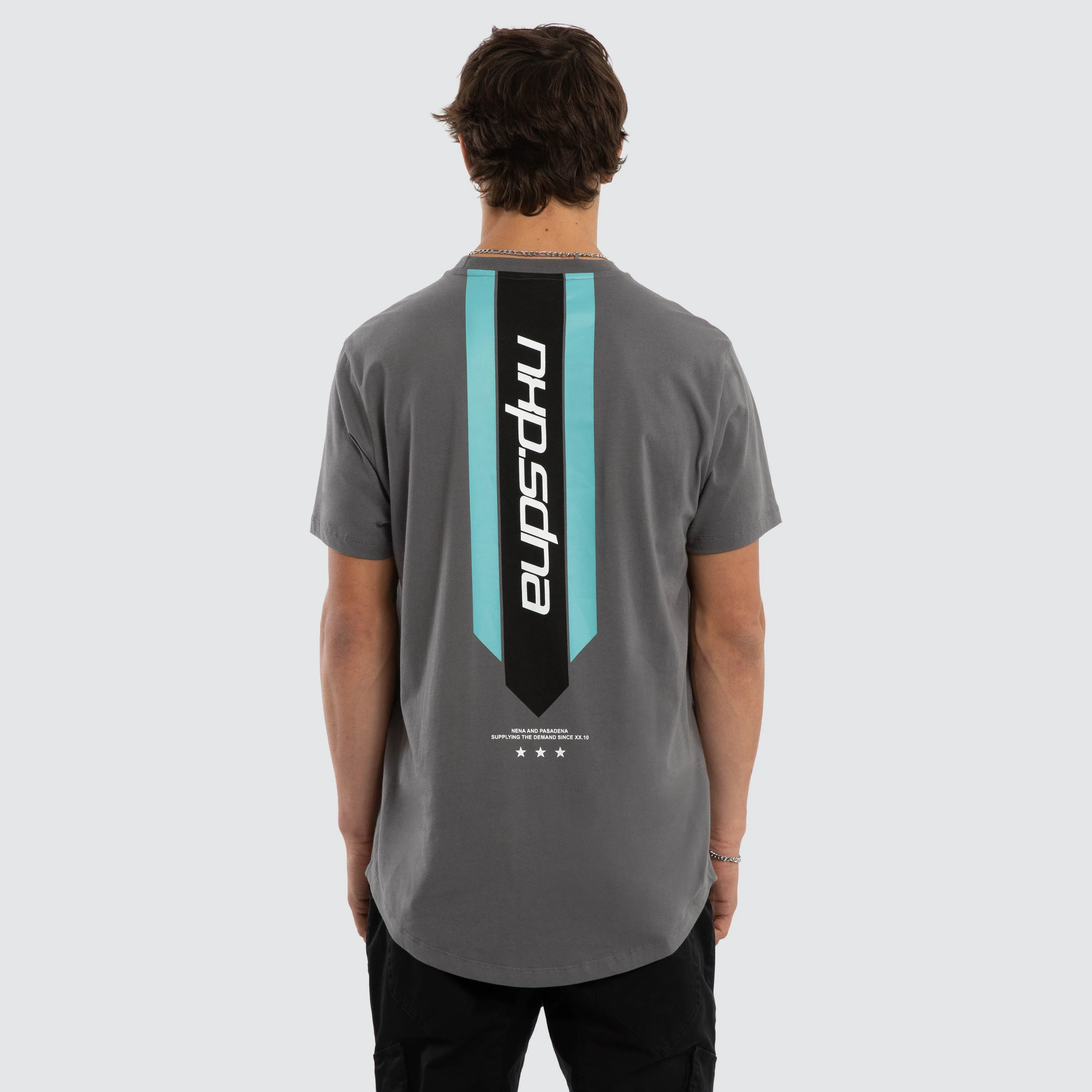 Central Dual Curved Tee Charcoal sold by Nena and Pasadena