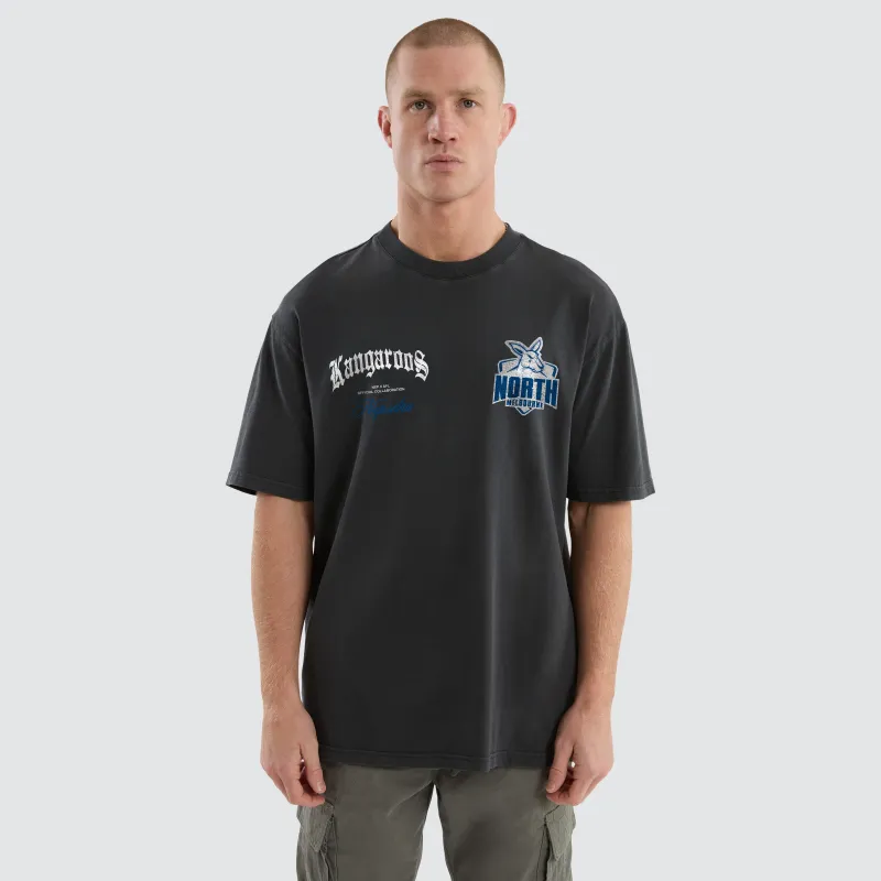 North Melbourne Kangaroos AFL Vintage Goth Tee Pigment Asphalt made by Nena and Pasadena