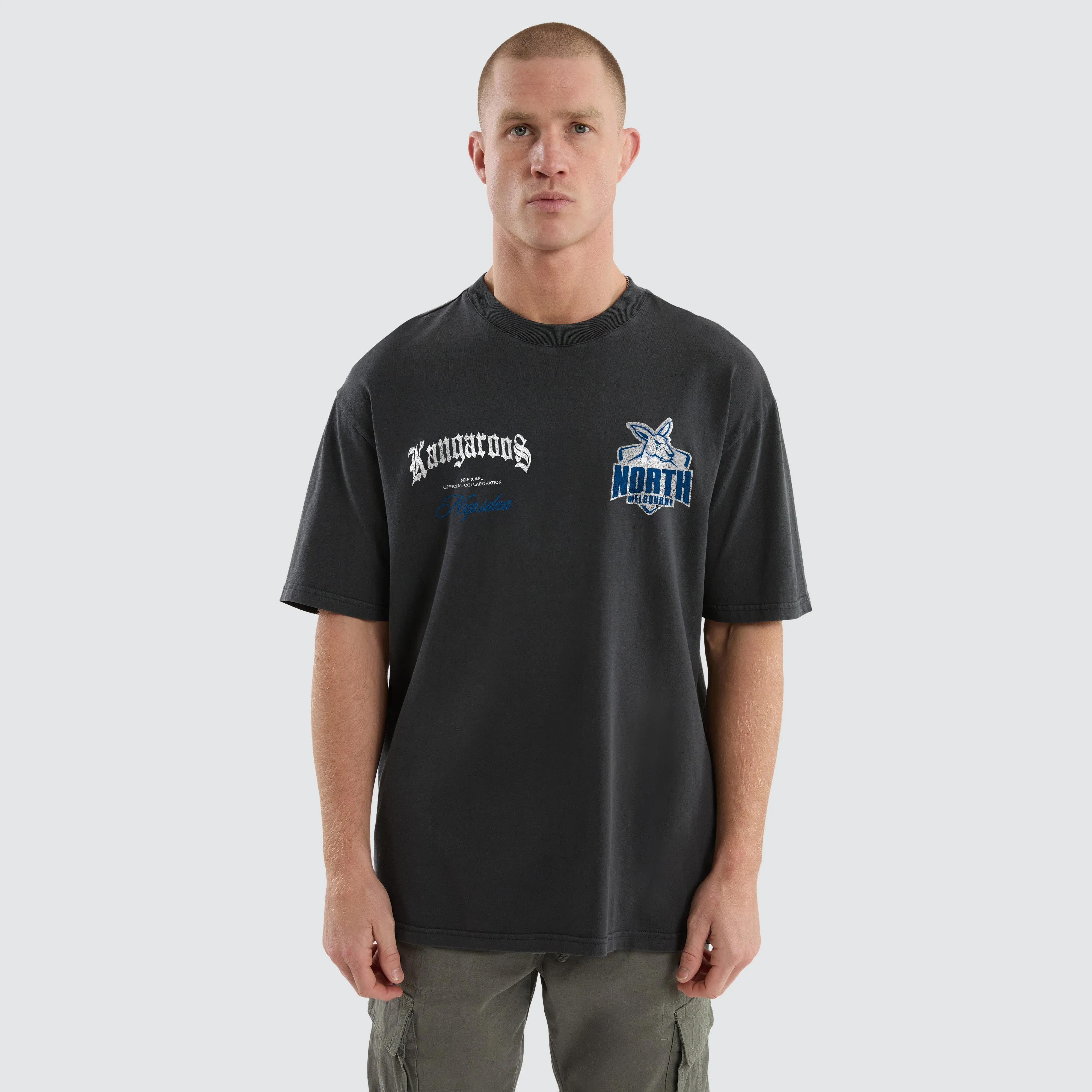 North Melbourne Kangaroos AFL Vintage Goth Tee Pigment Asphalt sold by Nena and Pasadena