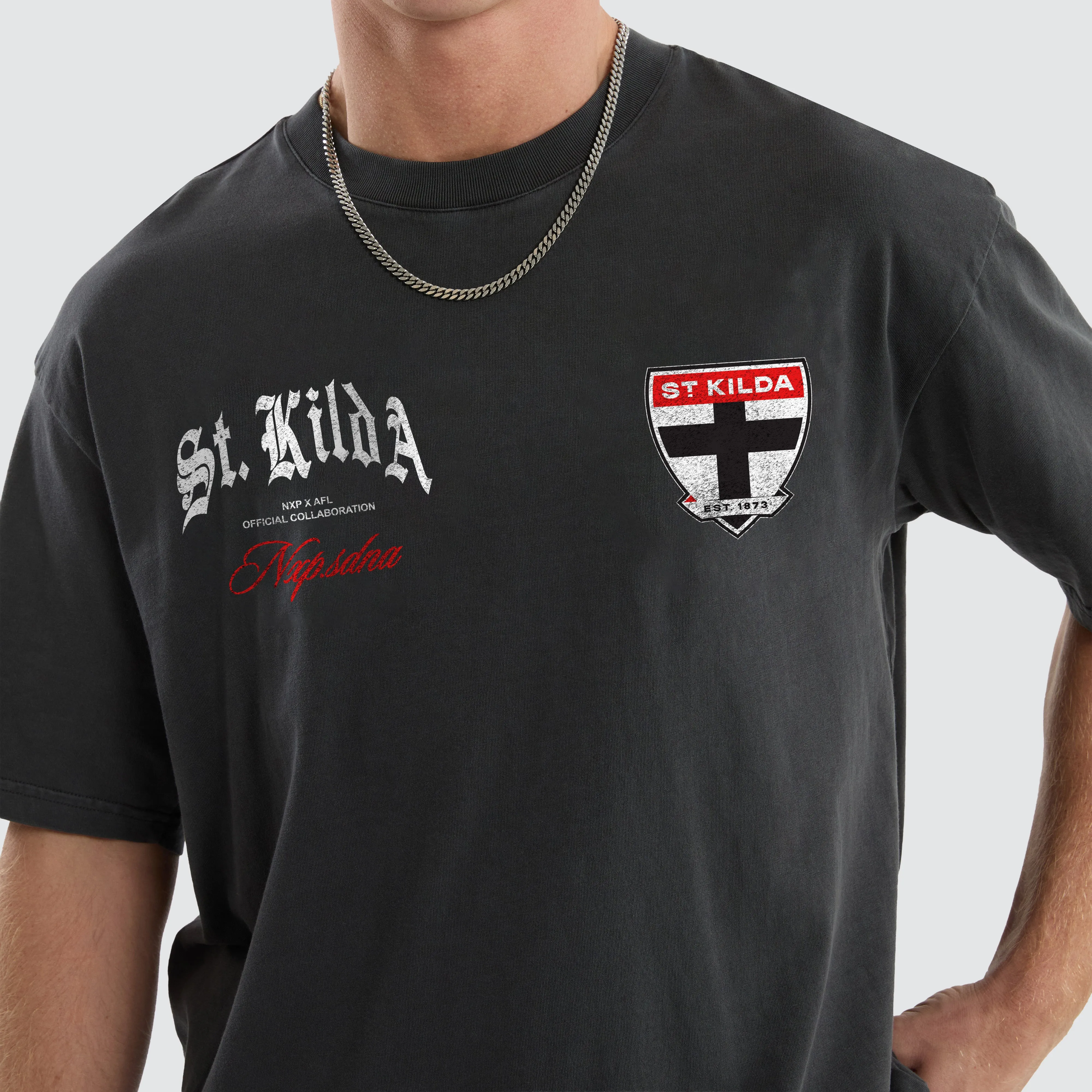 St Kilda Saints AFL Vintage Goth Tee Pigment Asphalt sold by Nena and Pasadena product image thumbnail 4