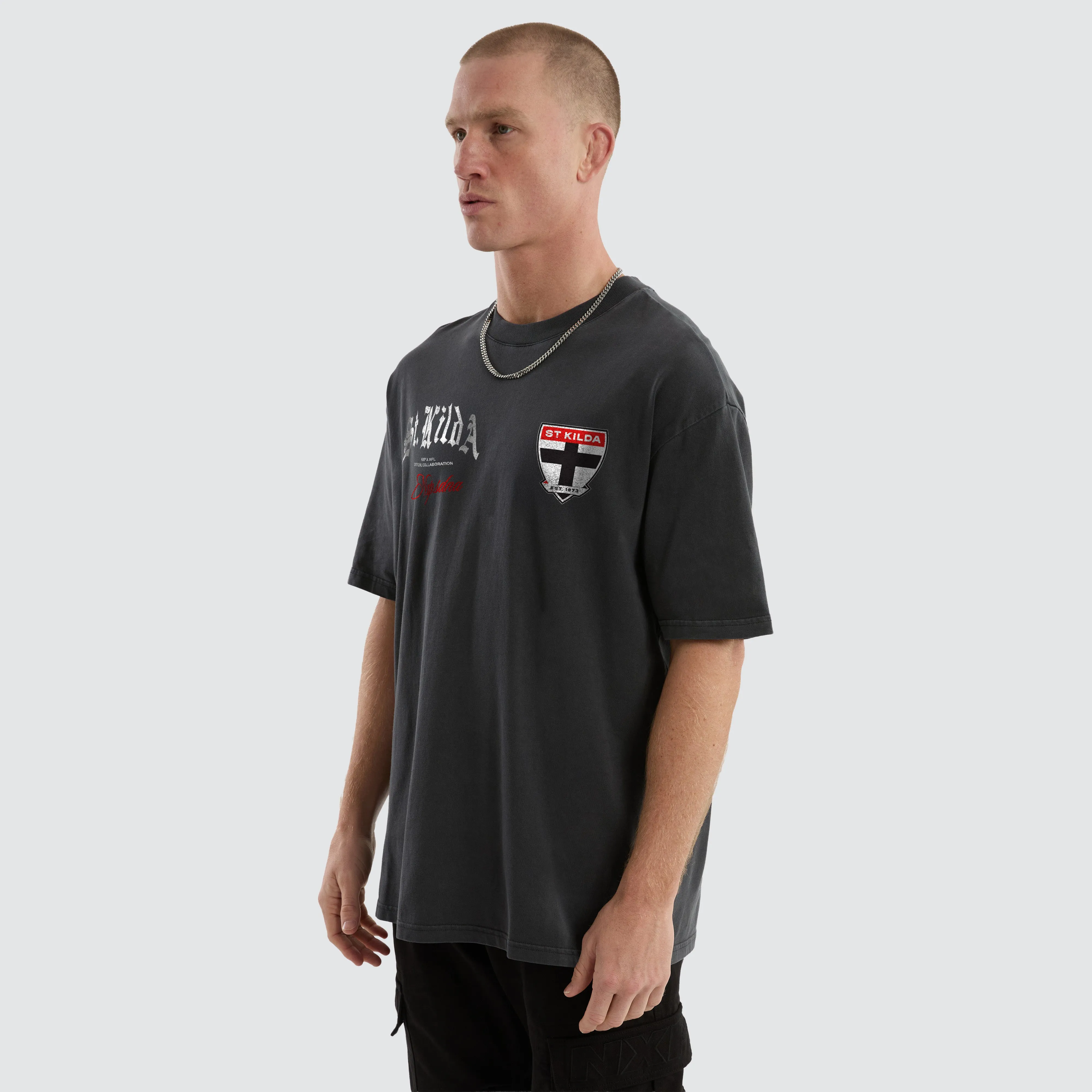 St Kilda Saints AFL Vintage Goth Tee Pigment Asphalt sold by Nena and Pasadena product image thumbnail 3