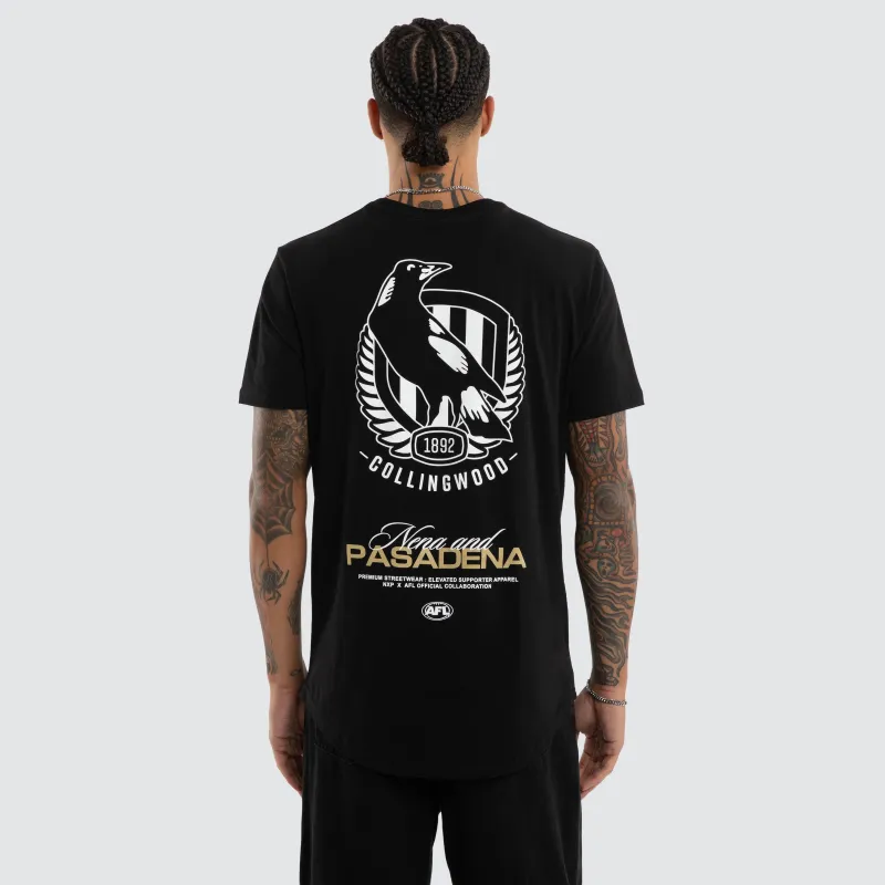 Collingwood Magpies Grand Dual Curved Tee Jet Black made by Nena and Pasadena