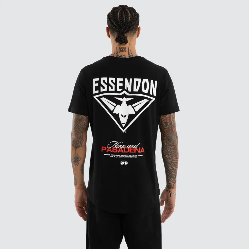 Essendon Bombers Grand Dual Curved Tee Jet Black made by Nena and Pasadena