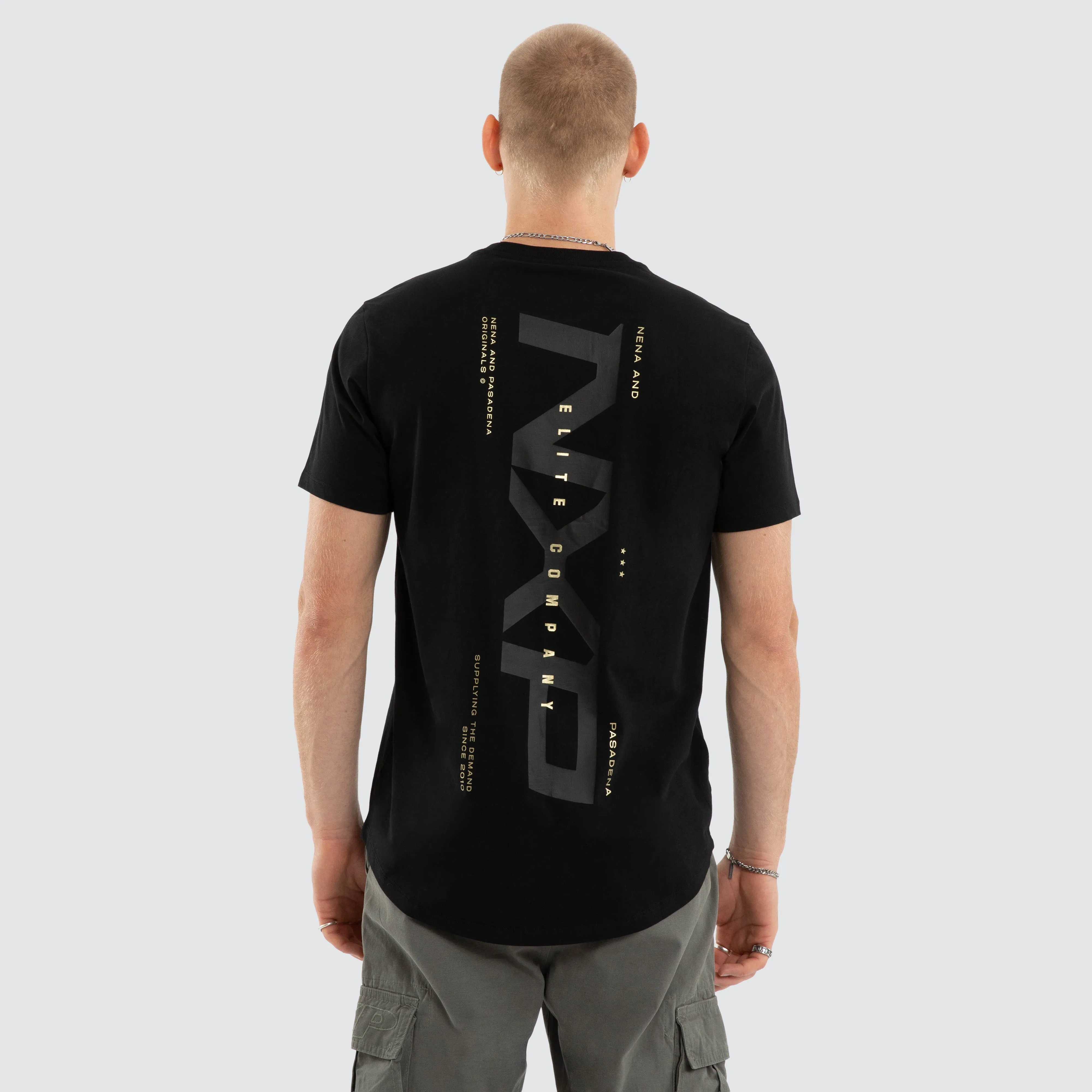 Deliberate Dual Curved Tee Jet Black sold by Nena and Pasadena