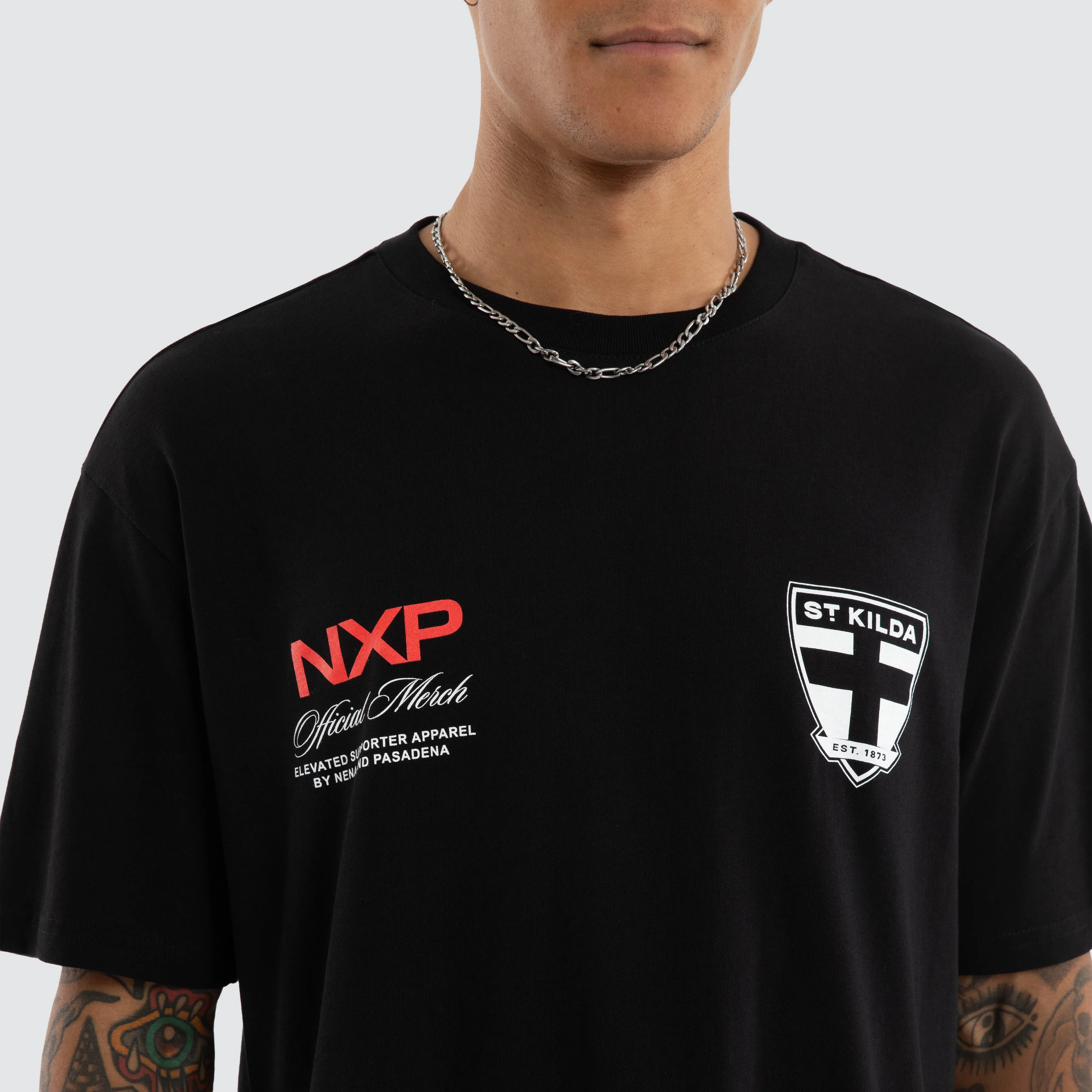 St Kilda Saints Grand Box Fit Tee Jet Black sold by Nena and Pasadena product image thumbnail 3
