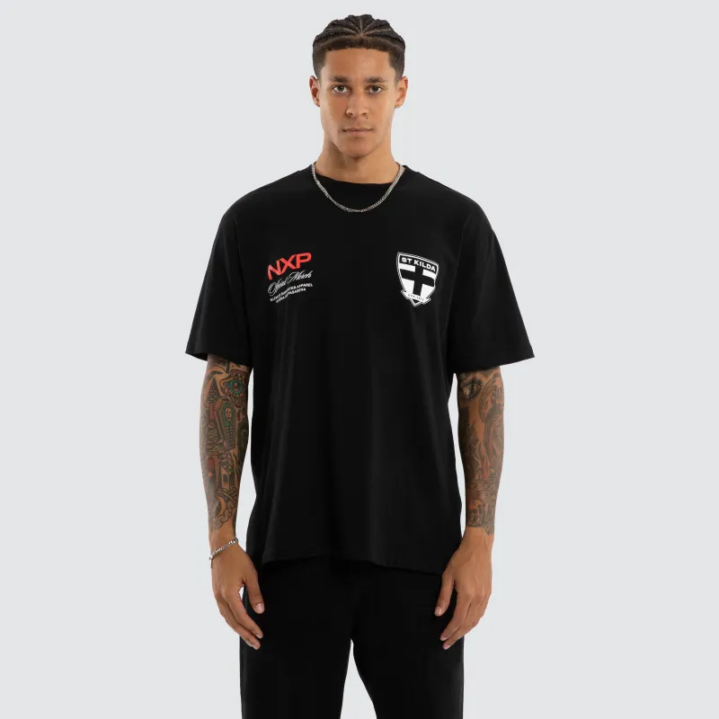 St Kilda Saints Grand Box Fit Tee Jet Black made by Nena and Pasadena