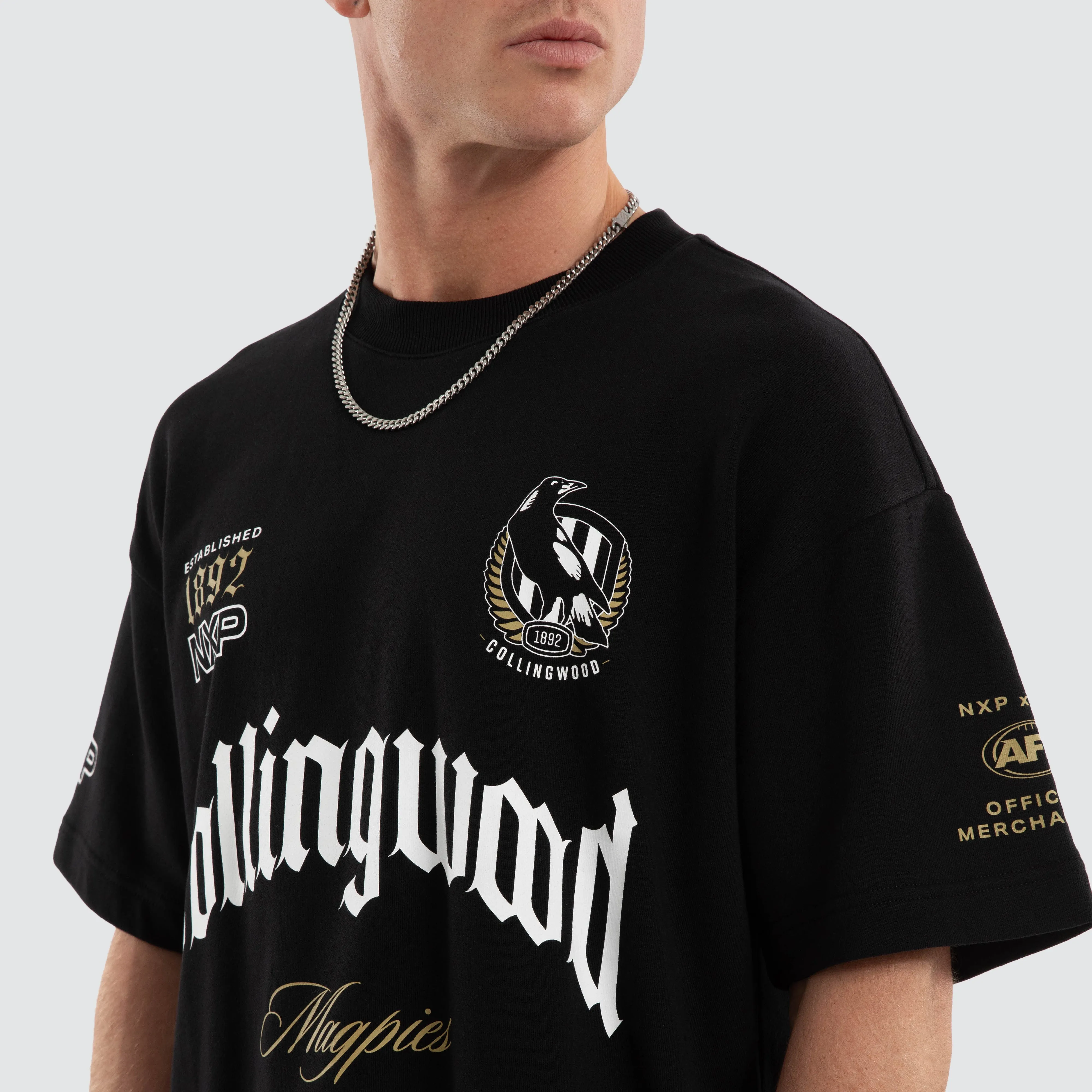 Collingwood Magpies Gold Raptor Tee Jet Black sold by Nena and Pasadena product image thumbnail 2