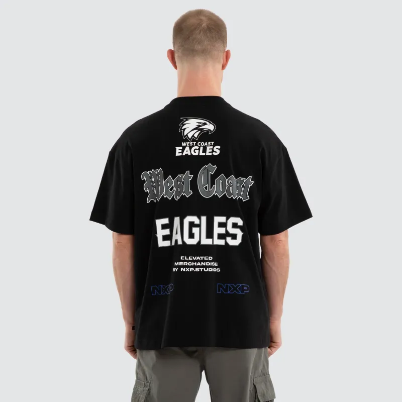 West Coast Eagles Sticker Raptor Tee Jet Black made by Nena and Pasadena