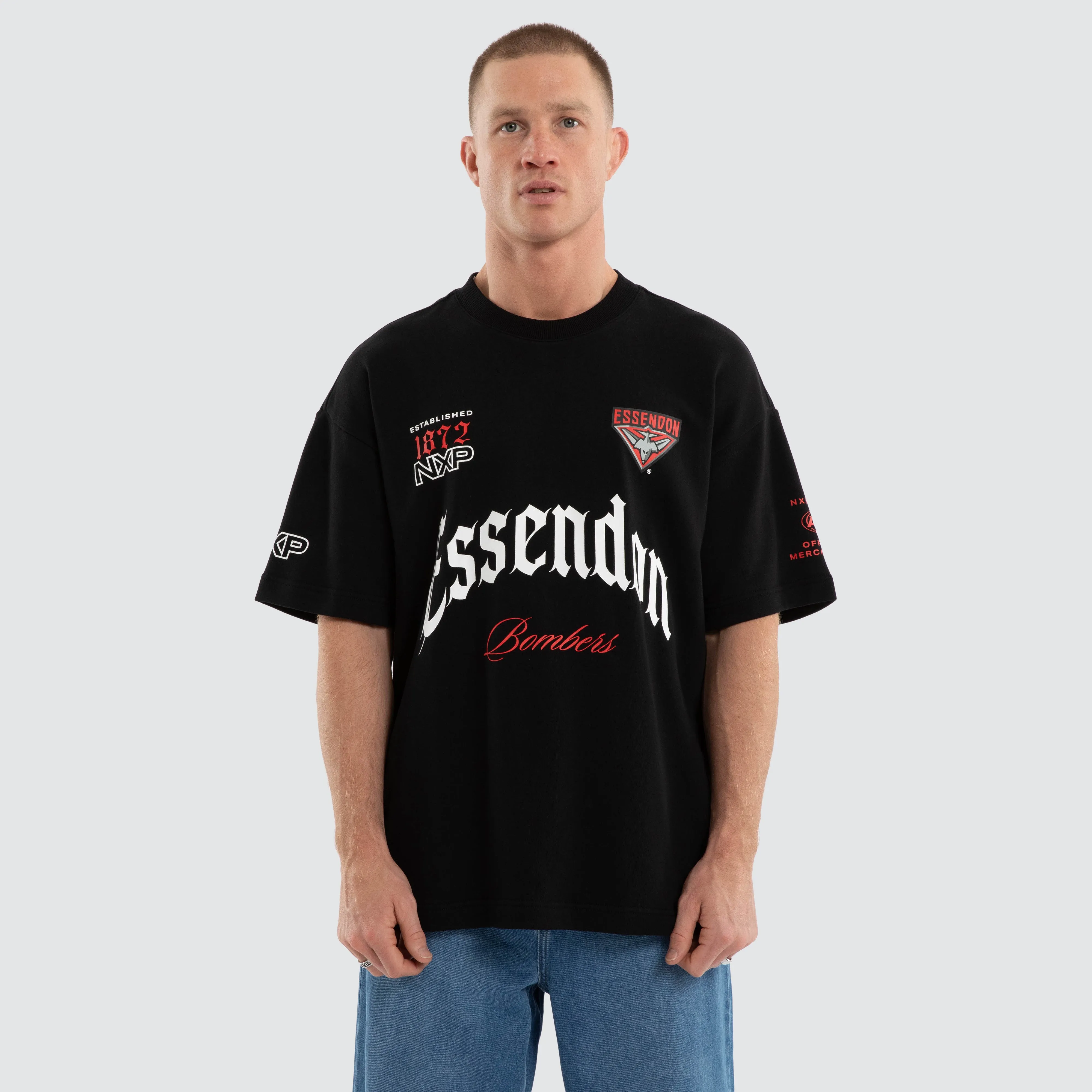 Essendon Bombers Gold Raptor Tee Jet Black sold by Nena and Pasadena