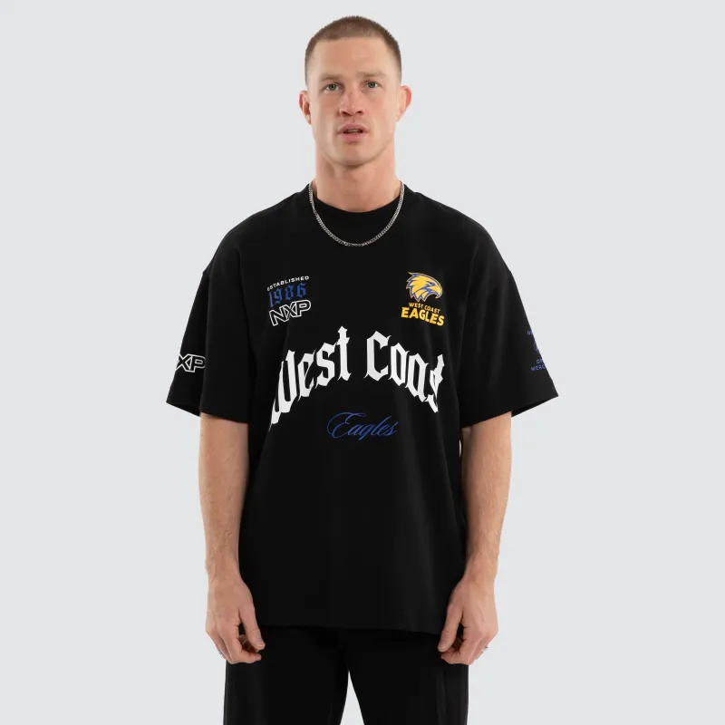 West Coast Eagles Gold Raptor Tee Jet Black made by Nena and Pasadena
