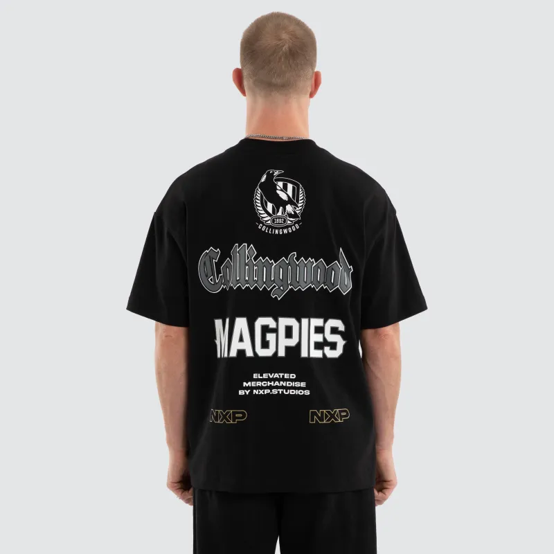 Collingwood Magpies Sticker Raptor Tee Jet Black made by Nena and Pasadena