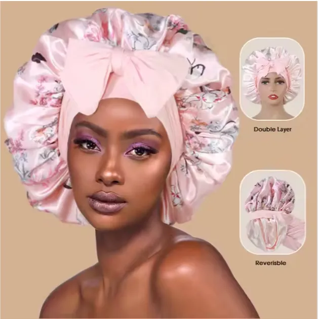 Satin Bonnet - Reversible Floral with Head Tie sold by Sleep Sassy