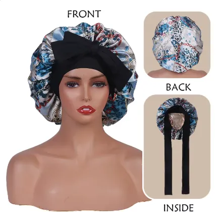 Satin Bonnet - Reversible Floral with Head Tie sold by Sleep Sassy product image thumbnail 3