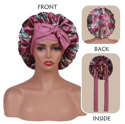 Satin Bonnet - Reversible Floral with Head Tie sold by Sleep Sassy product image thumbnail 4