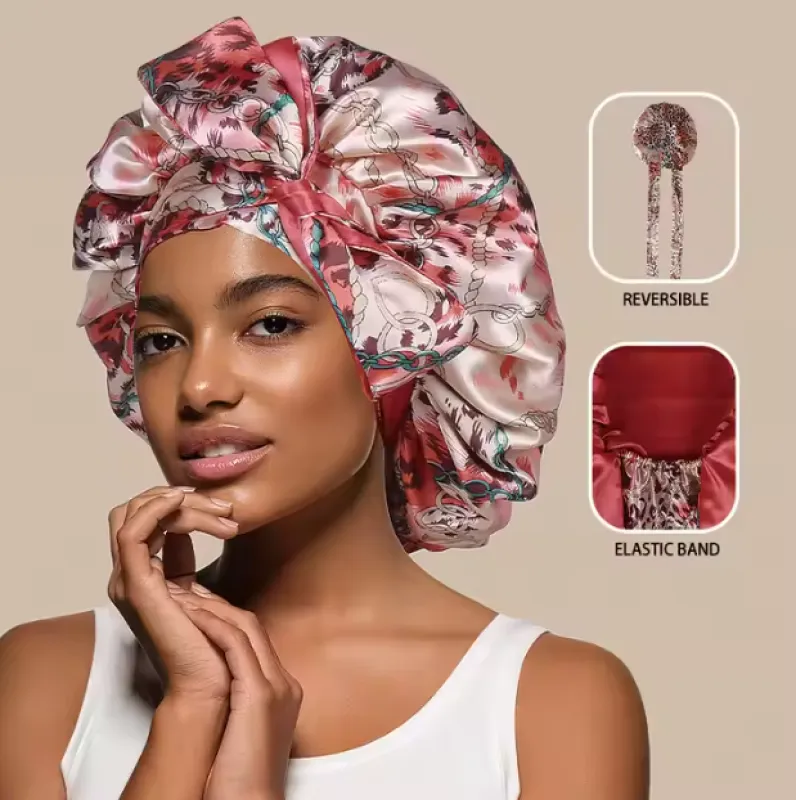 Satin Bonnet - Reversible All-Over Floral Print with Wrap Tie sold by Sleep Sassy