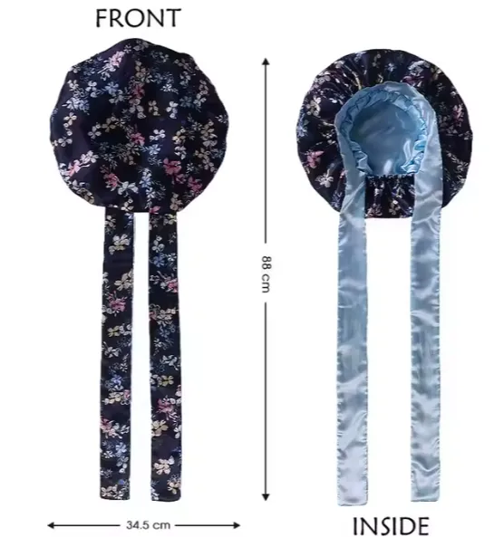 Satin Bonnet - Reversible All-Over Floral Print with Wrap Tie sold by Sleep Sassy product image thumbnail 3