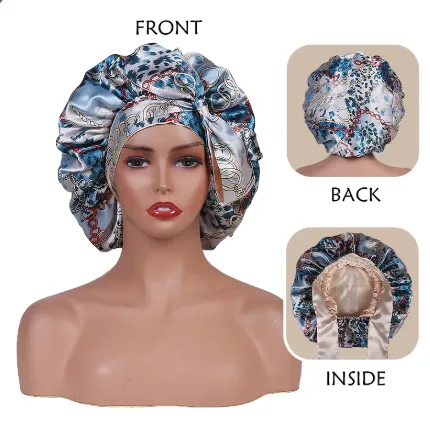 Satin Bonnet - Reversible All-Over Floral Print with Wrap Tie sold by Sleep Sassy product image thumbnail 5