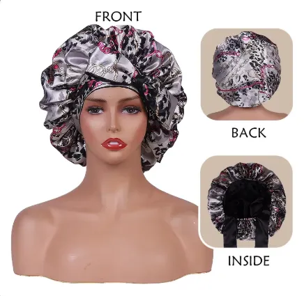 Satin Bonnet - Reversible All-Over Floral Print with Wrap Tie sold by Sleep Sassy product image thumbnail 4