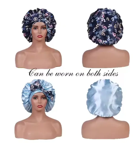 Satin Bonnet - Reversible All-Over Floral Print with Wrap Tie sold by Sleep Sassy product image thumbnail 2