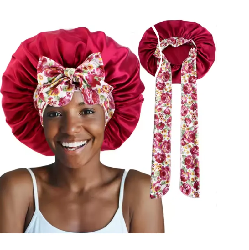 Satin Bonnet with Floral Tie sold by Sleep Sassy