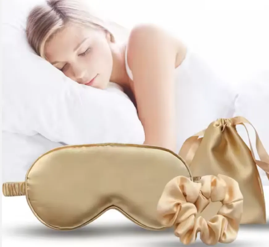 3-in-1 Satin Eye Mask Set with a Hair Scrunchie and  Drawstring Bag sold by Sleep Sassy