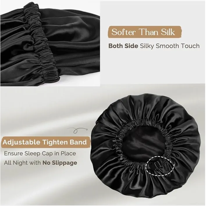 Adjustable Elastic Double Layer Reversible Satin Bonnet sold by Sleep Sassy product image thumbnail 5