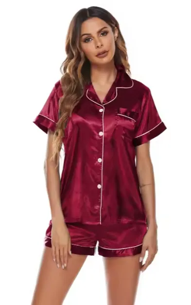 Two Piece Satin Silk Pajama Shorts Set and a Satin-Lined Bonnet sold by Sleep Sassy product image thumbnail 4