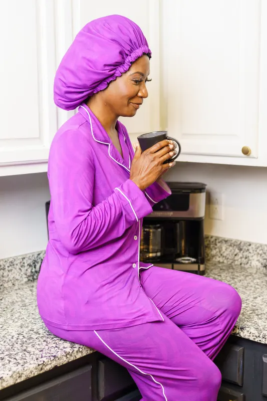 Purple Passion - Bamboo Pajama Pants Set, With A Matching Satin-Lined Bonnet sold by Sleep Sassy