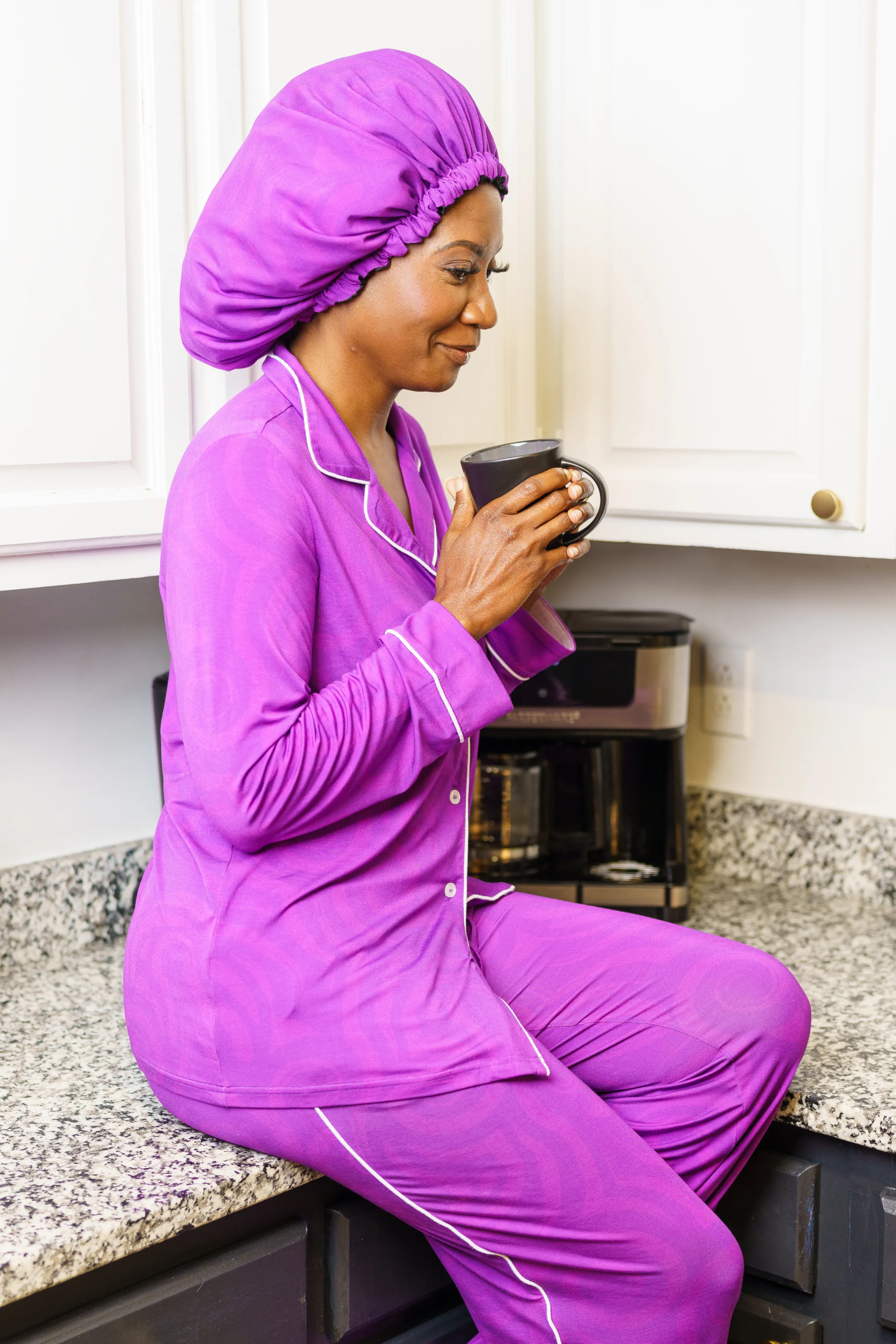 Purple Passion - Bamboo Pajama Pants Set, With A Matching Satin-Lined Bonnet sold by Sleep Sassy