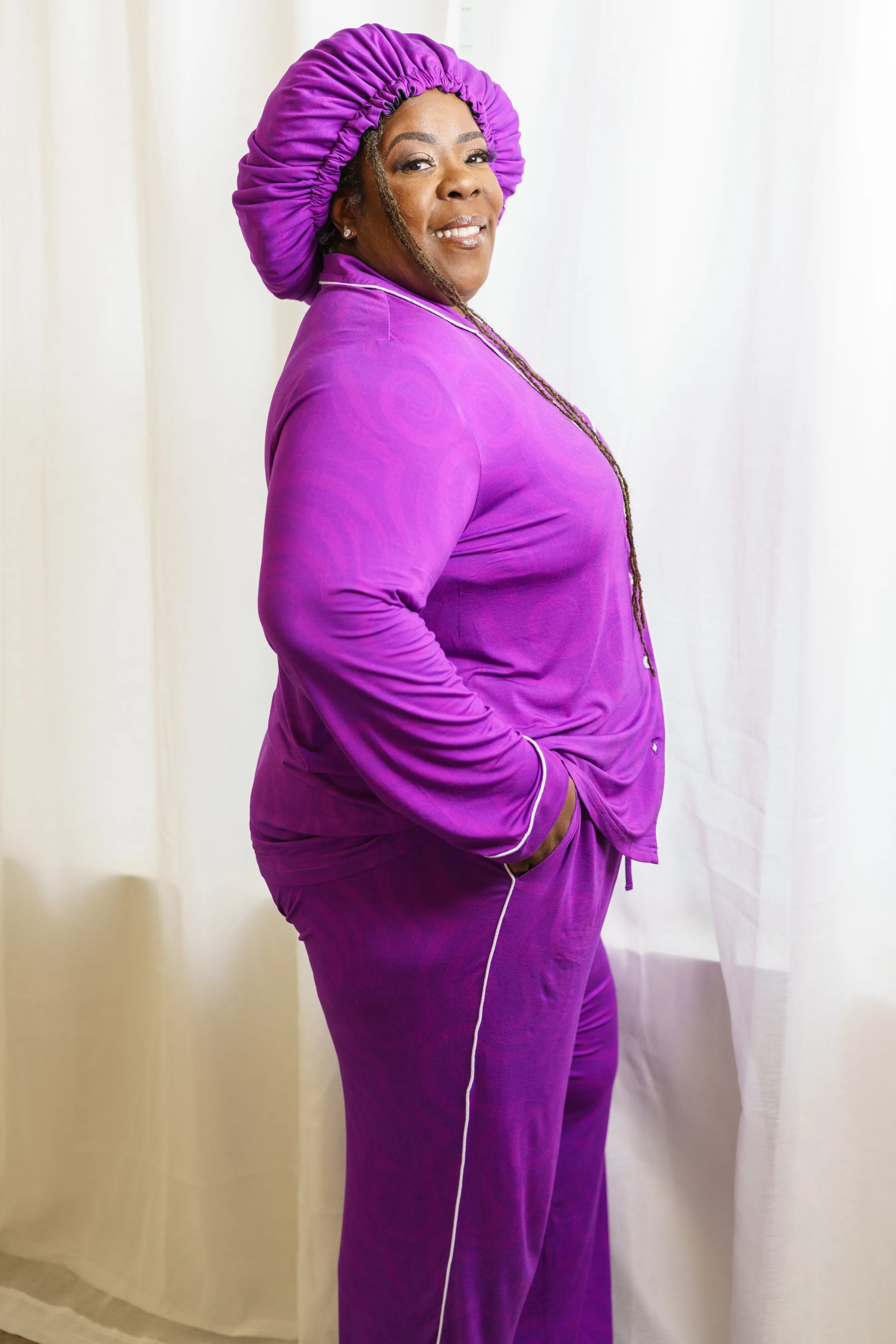 Purple Passion - Bamboo Pajama Pants Set, With A Matching Satin-Lined Bonnet sold by Sleep Sassy product image thumbnail 4