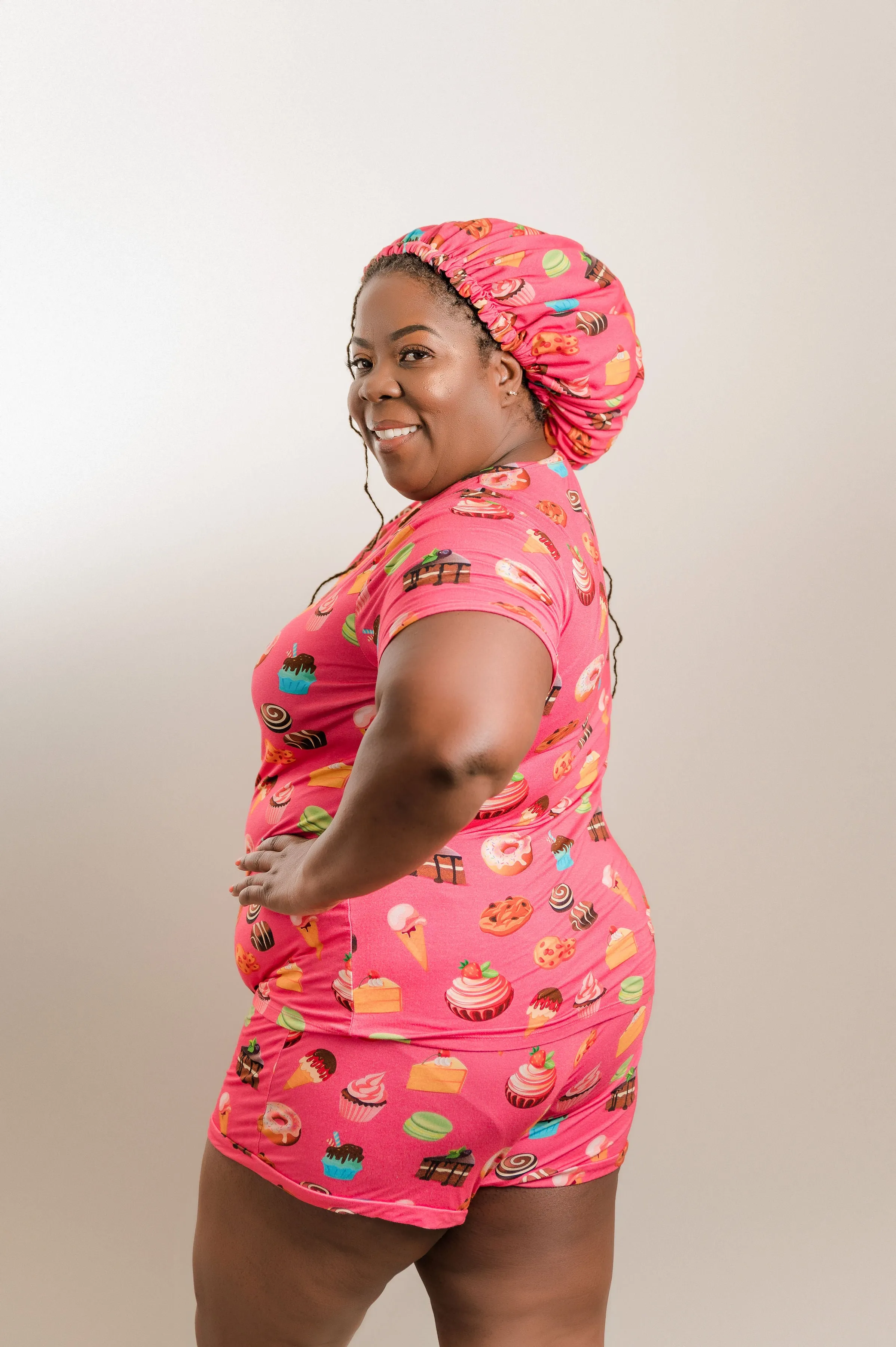 Sweet Tooth - Bamboo Pajama Shorts Set, With A Matching Satin-Lined Bonnet sold by Sleep Sassy