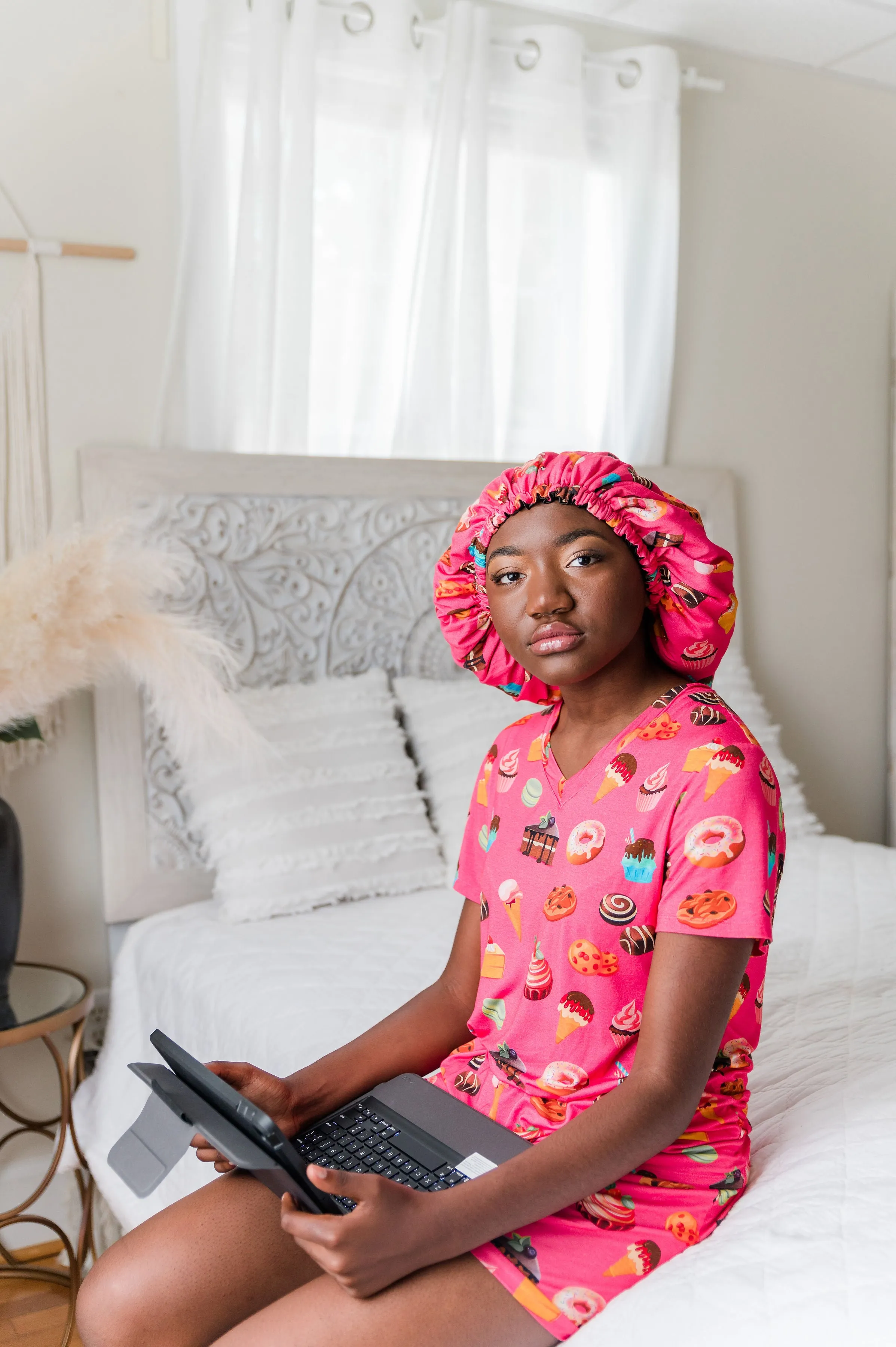 Sweet Tooth - Bamboo Pajama Shorts Set, With A Matching Satin-Lined Bonnet sold by Sleep Sassy product image thumbnail 4