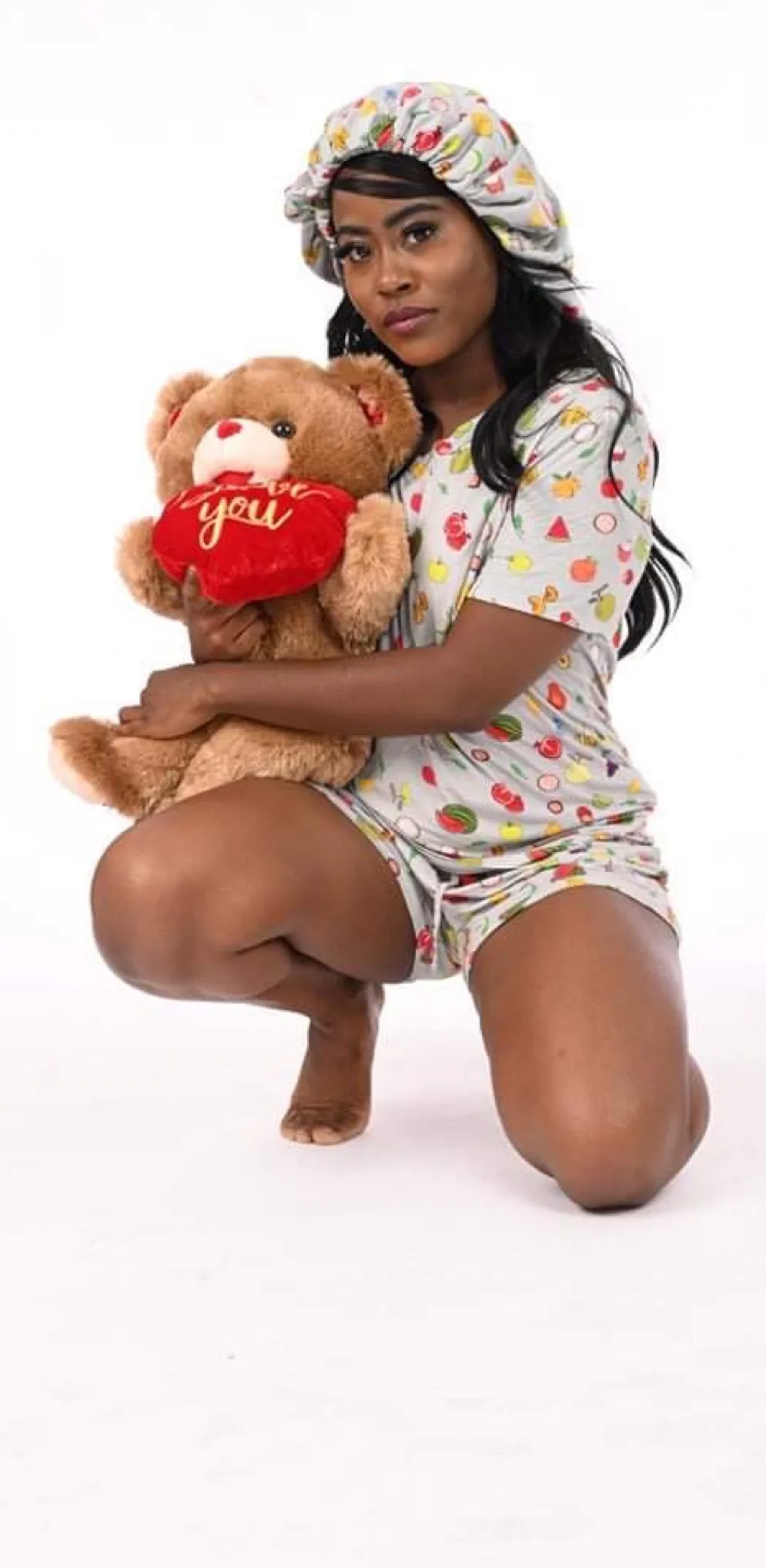 Fruity Tootie - Bamboo Pajama Shorts Set, With A Matching Satin-Lined Bonnet sold by Sleep Sassy product image thumbnail 2