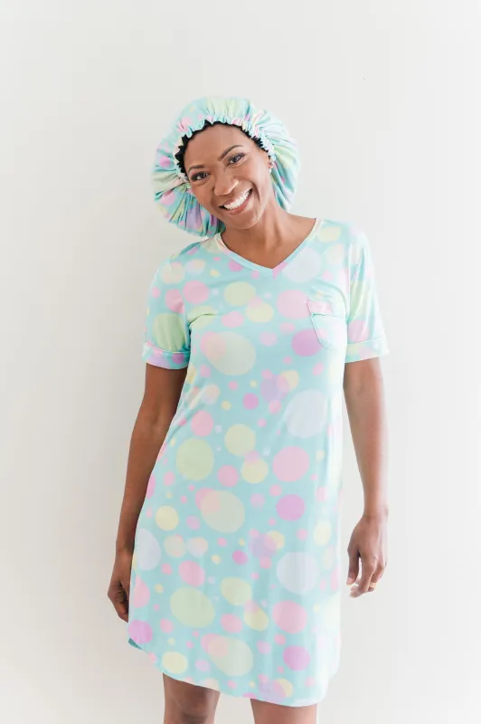 Bubbles - Bamboo Nightgown Set, With A Matching Satin-Lined Bonnet sold by Sleep Sassy