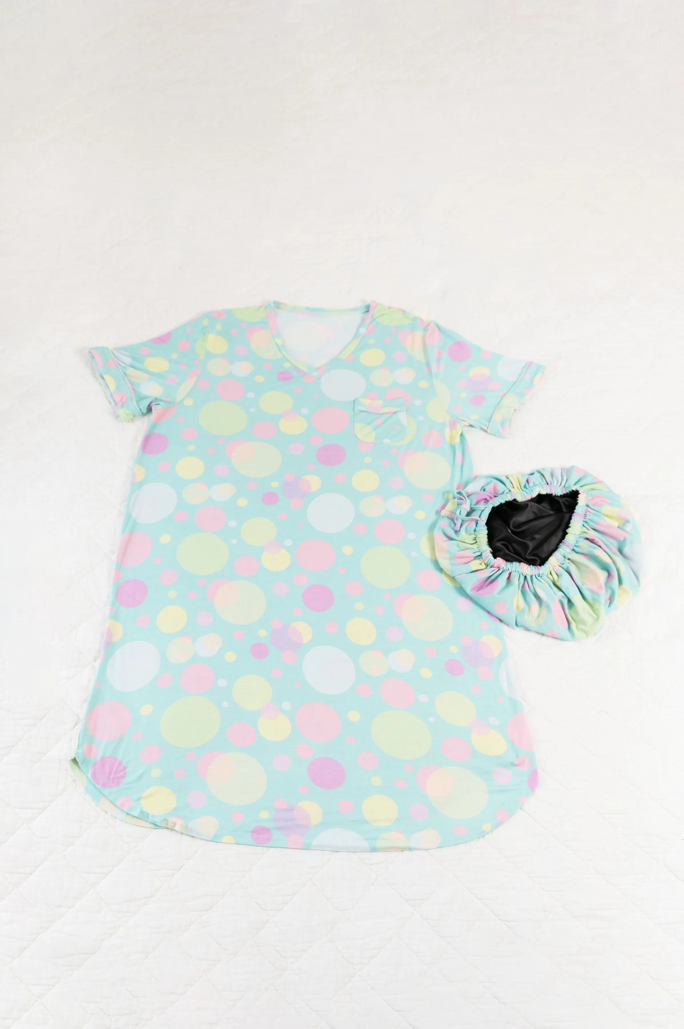 Bubbles - Bamboo Nightgown Set, With A Matching Satin-Lined Bonnet sold by Sleep Sassy product image thumbnail 5