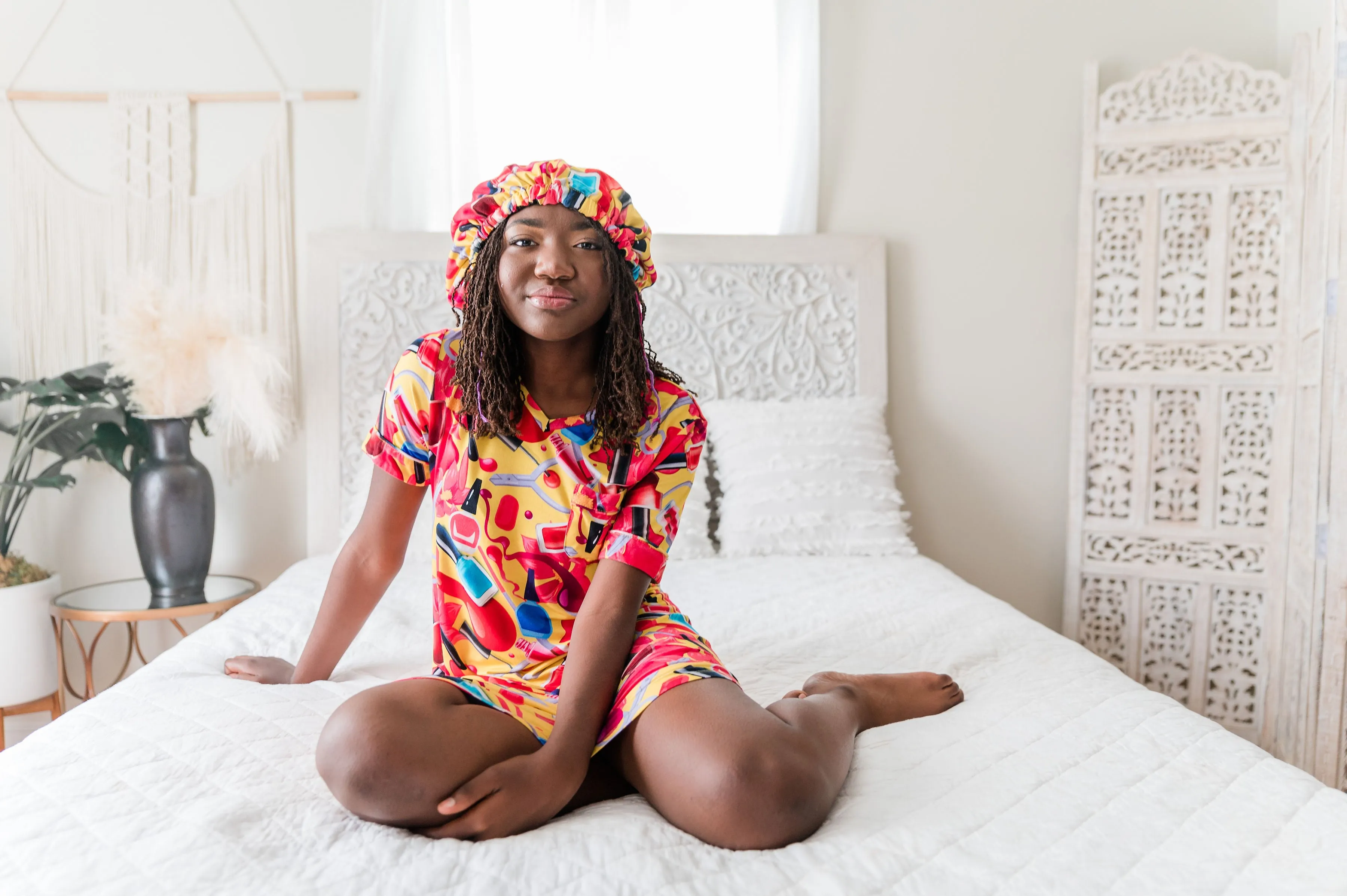 Nail Polish - Bamboo Short Sleeve Nightgown Set, With A Matching Satin-Lined Bonnet sold by Sleep Sassy product image thumbnail 3