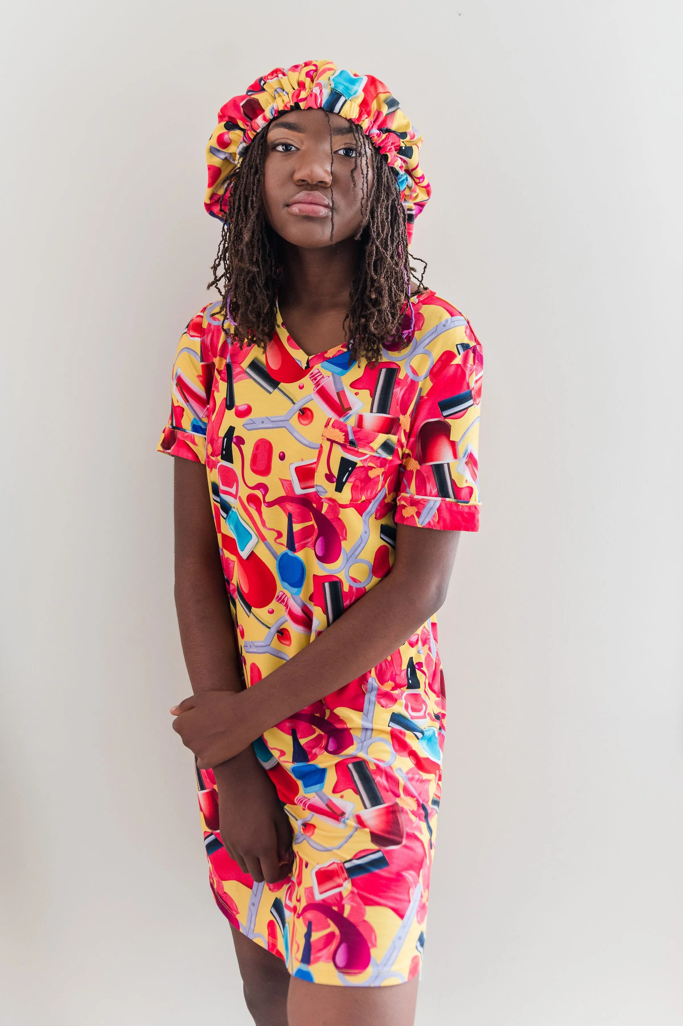 Nail Polish - Bamboo Short Sleeve Nightgown Set, With A Matching Satin-Lined Bonnet sold by Sleep Sassy